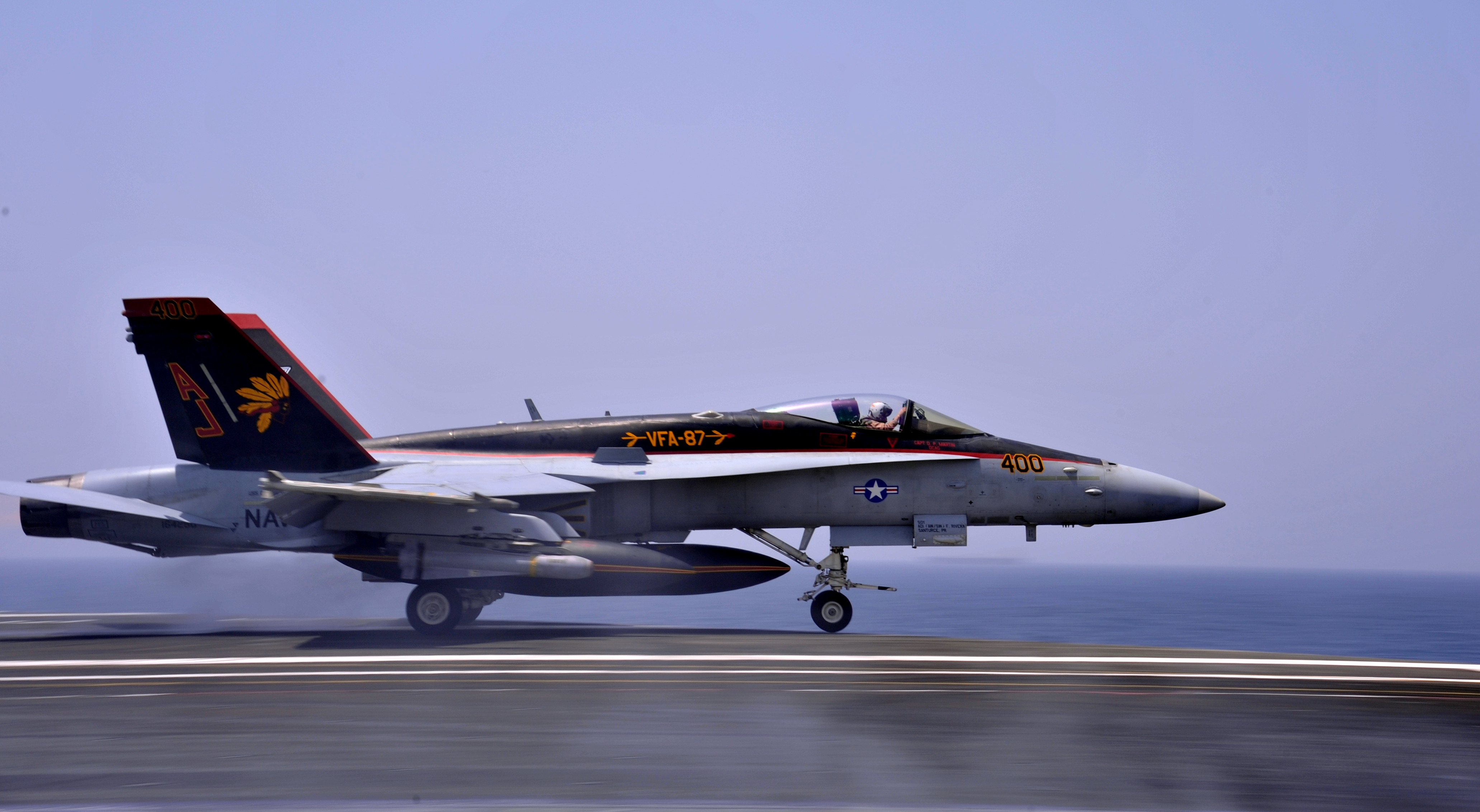 F/A-18C Hornet assigned to the Golden Warriors of Strike Fighter Squadron (VFA) 87 takes off from the flight deck of the aircraft carrier USS George H.W. Bush (CVN-77) in the Persian Gulf on Aug. 10, 2014. US Navy Photo
