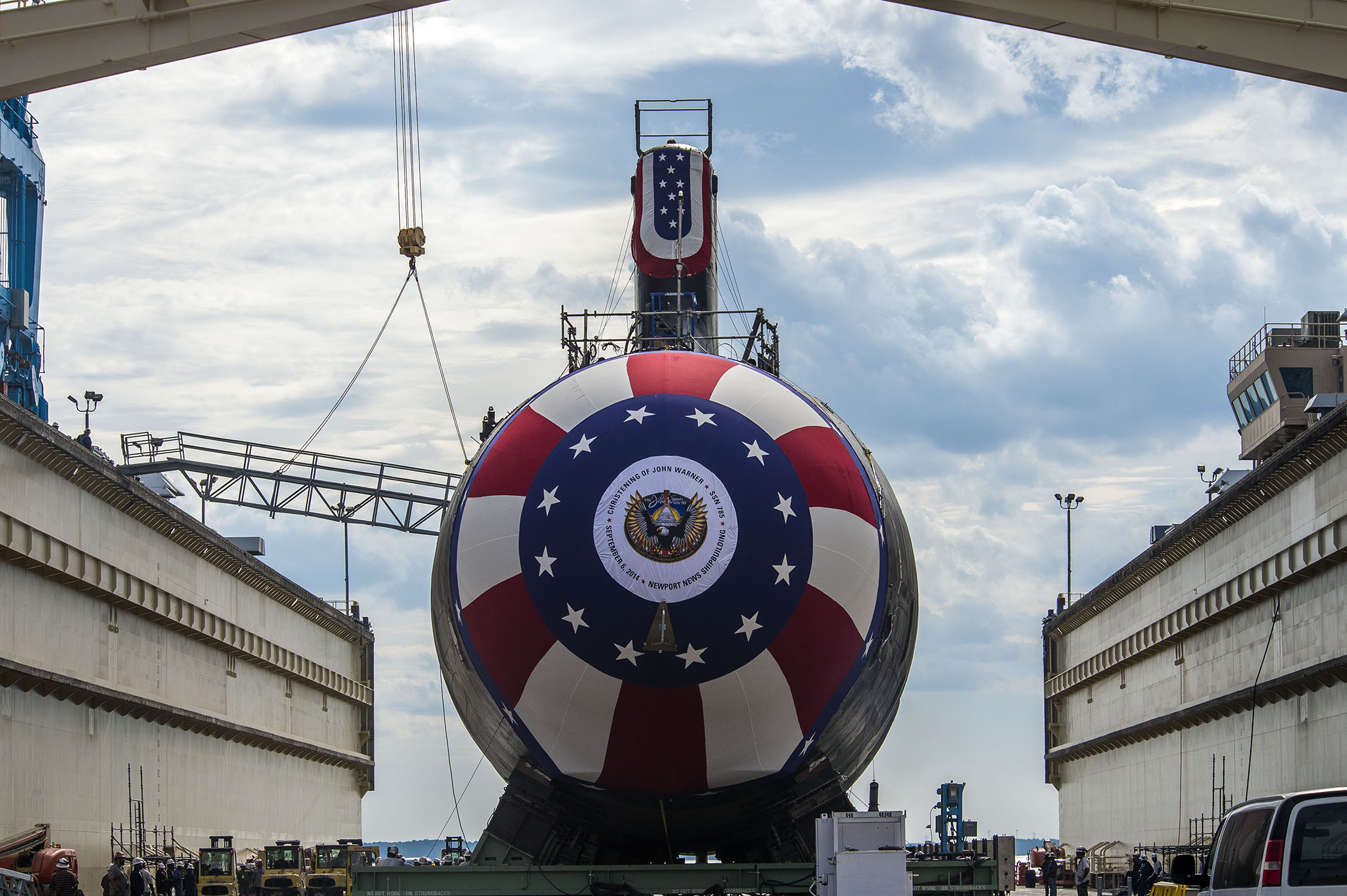 Virginia-class attack submarine Pre-commissioning unit (PCU) John Warner (SSN 785) on Sept. 1, 2014. US Navy Photo