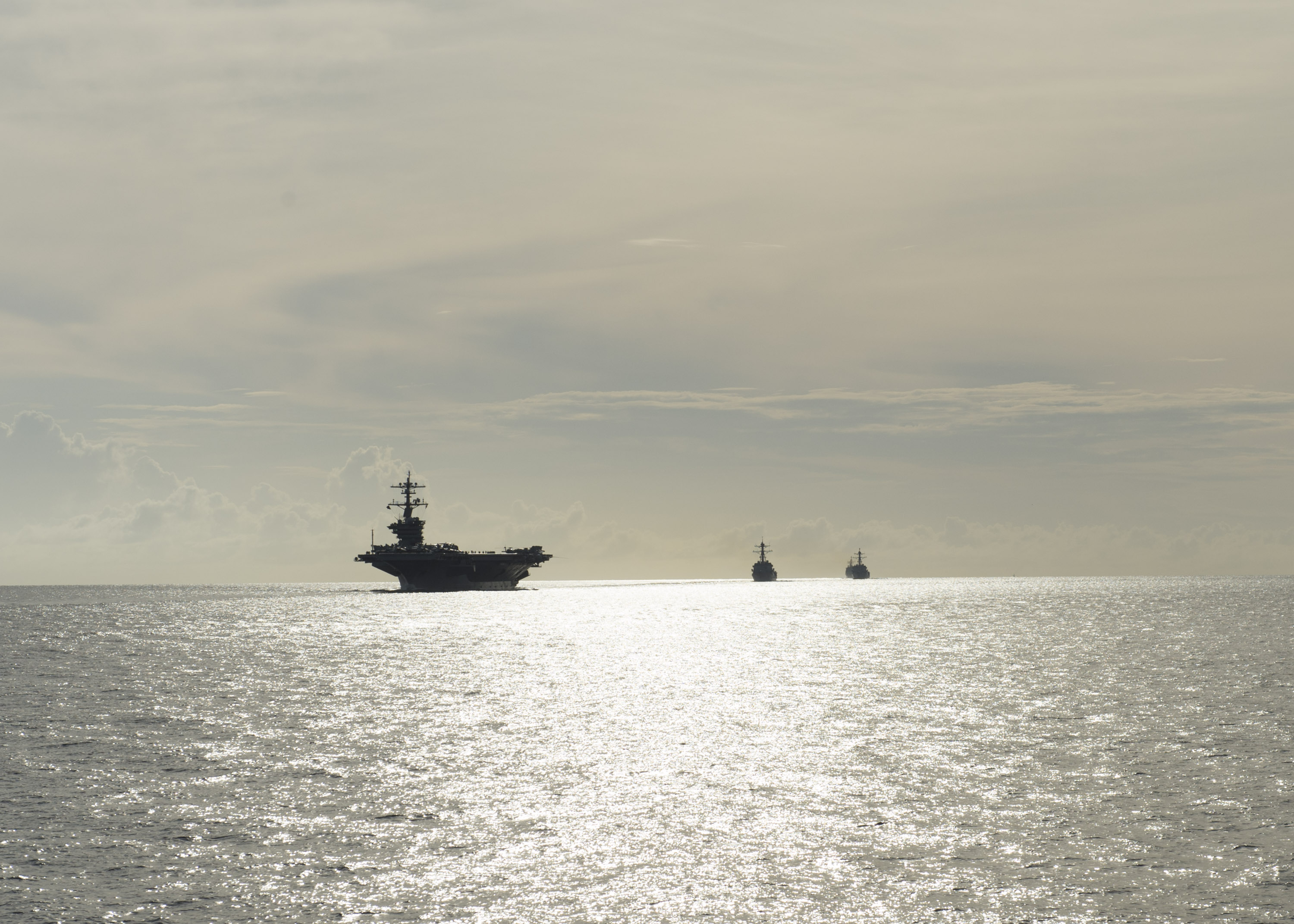 Carl Vinson Carrier Strike Group transits the Surigao Strait on Sept. 27, 2014. US Navy Photo