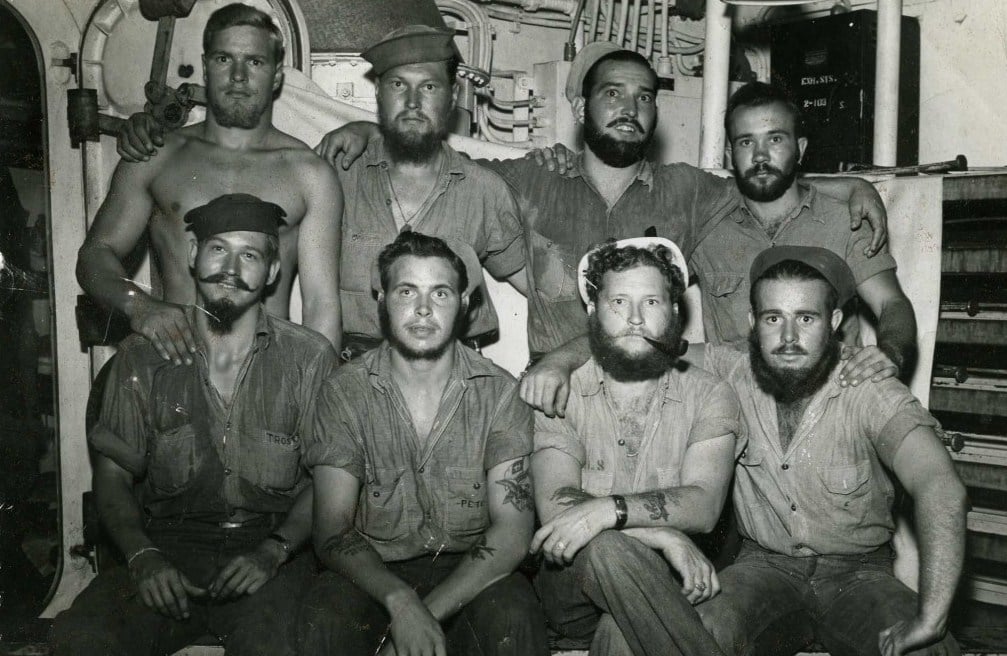 USS Pensacola proudly display their facial hair circa 1944