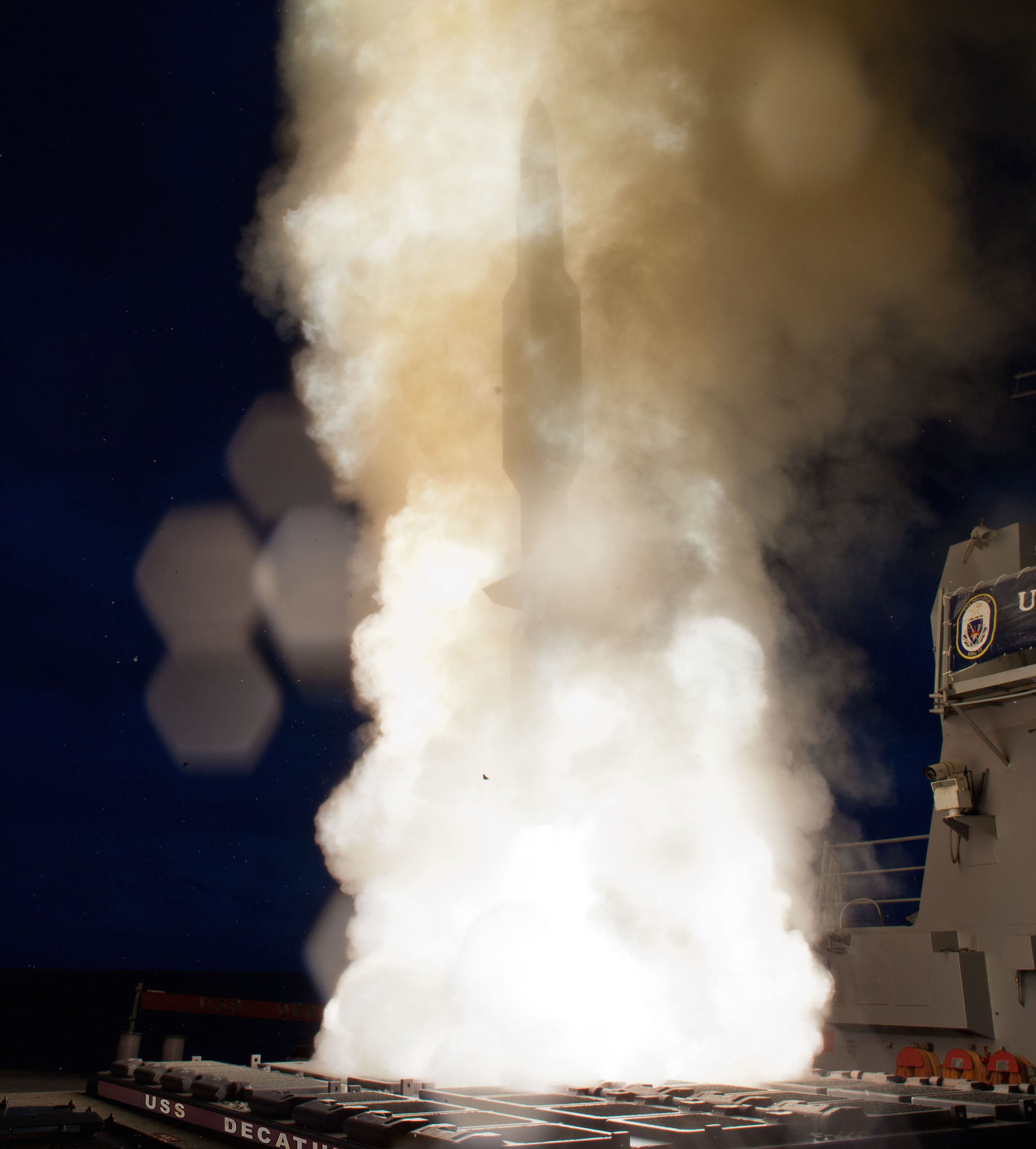A Standard Missile-3 (SM-3) Block 1A interceptor is launched from the guided-missile destroyer USS Decatur (DDG-73) on Sept. 9, 2013. US Navy Photo