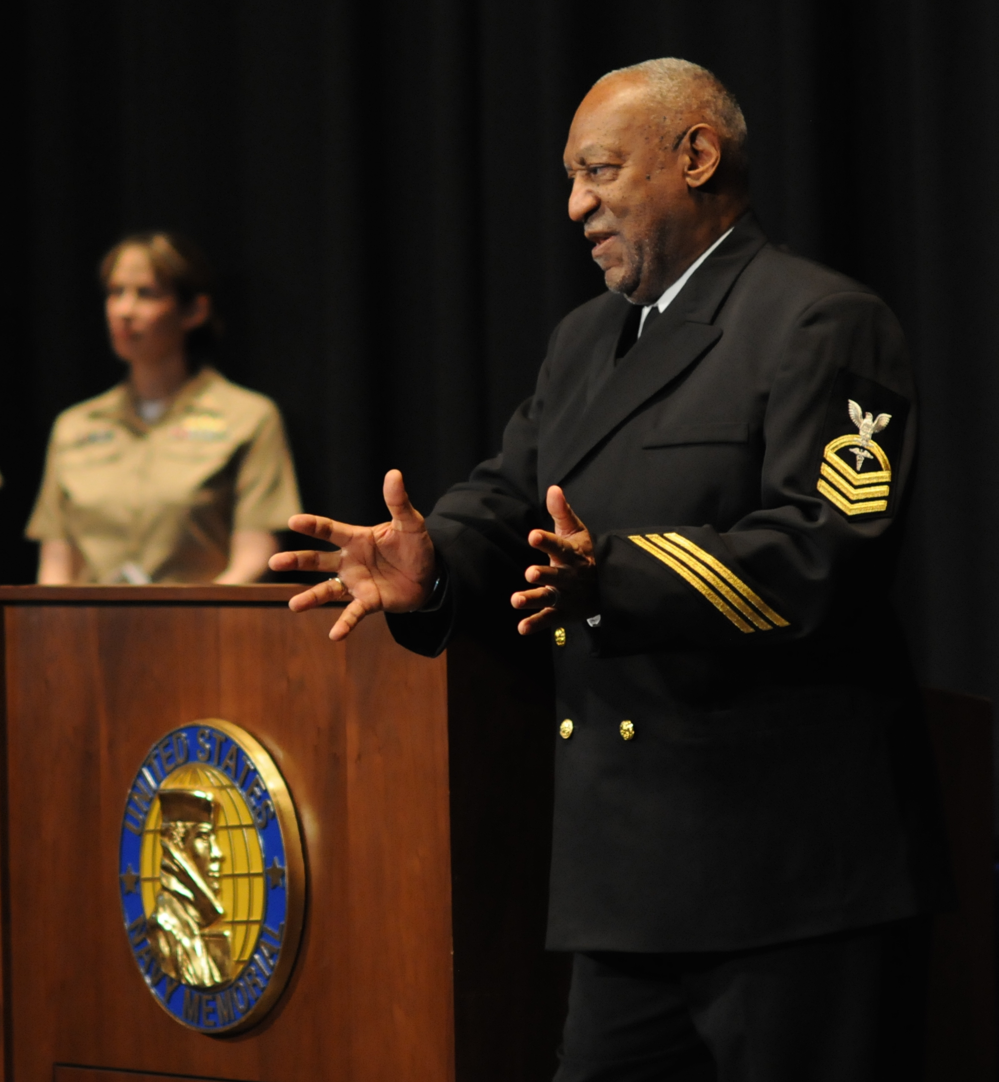 Bill Cosby in 2011 during the presentation of the title Honorary Chief Hospital Corpsman. The Navy pulled the title from Cosby on Dec. 4, 2014. US Navy Photo 