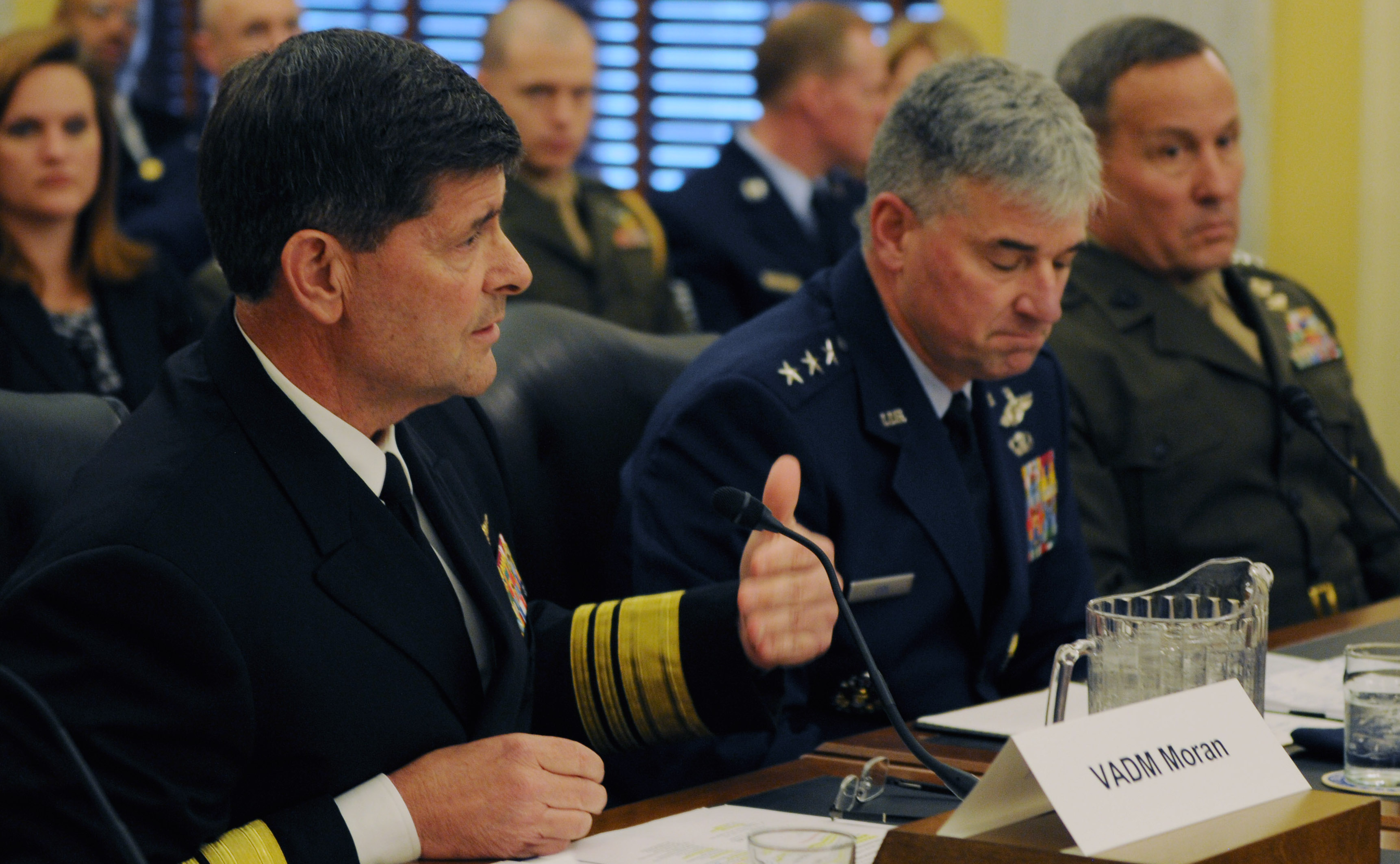 Vice Adm. Bill Moran testifies before the U.S. Senate Armed Services Committee on personnel on April 9, 2014. US Navy Photo