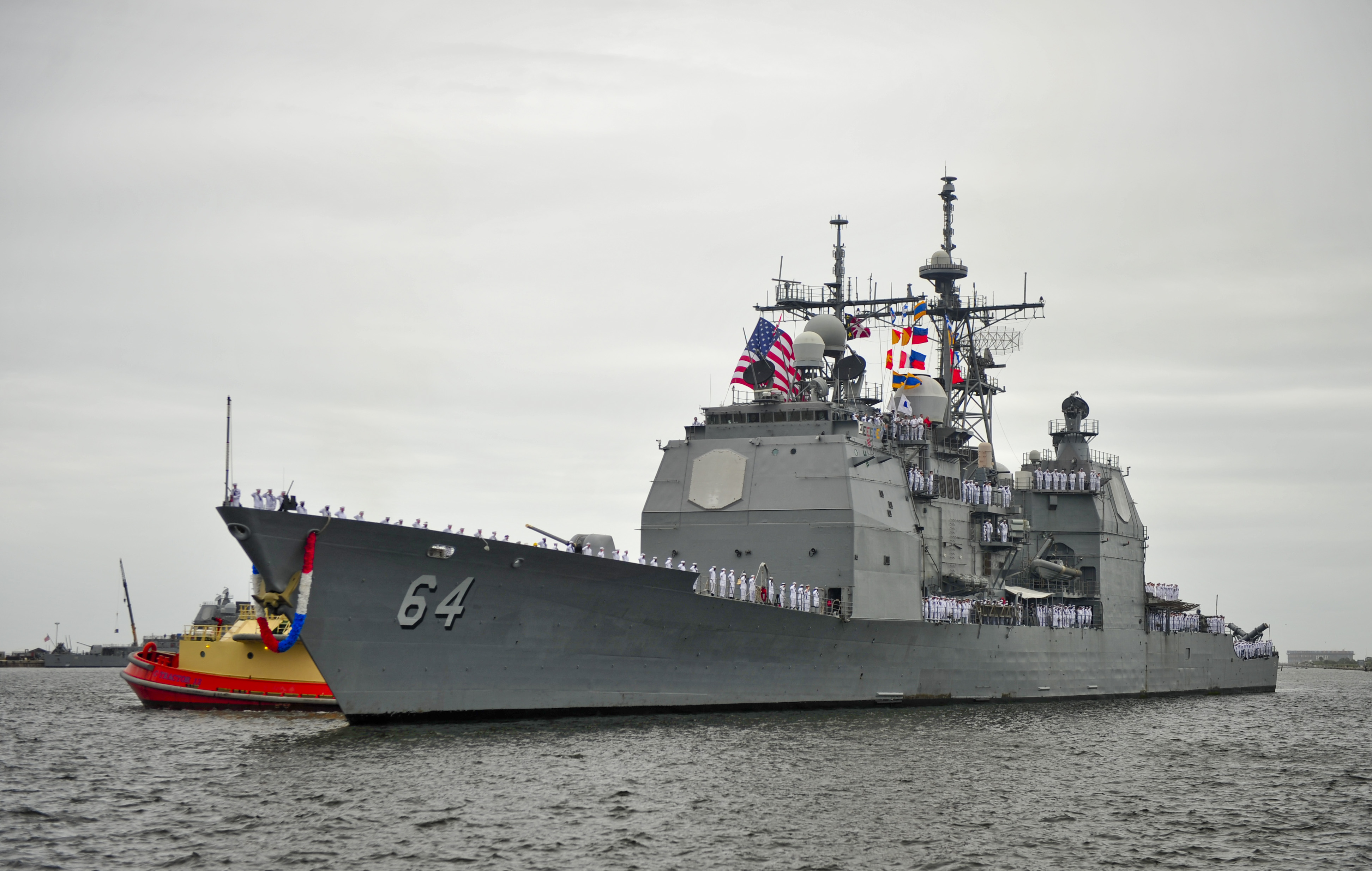 Guided-missile cruiser USS Gettysburg (CG 64), returns to Naval Station Mayport after a nine-month deployment to the U.S. 5th and 6th Fleet on April 18, 2014. US Navy Photo