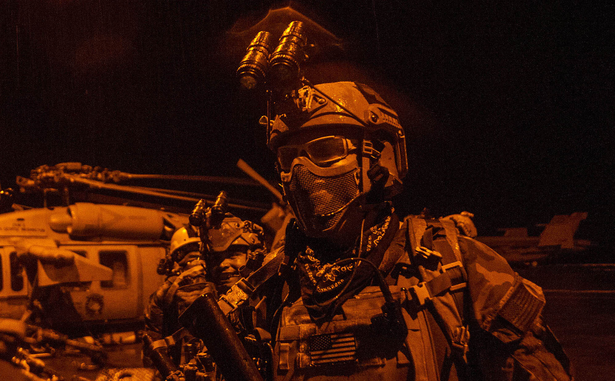 Maritime special operations forces prepare for a mission during a training exercise aboard USS George Washington (CVN-73) on Sept. 28, 2014. US Navy Photo
