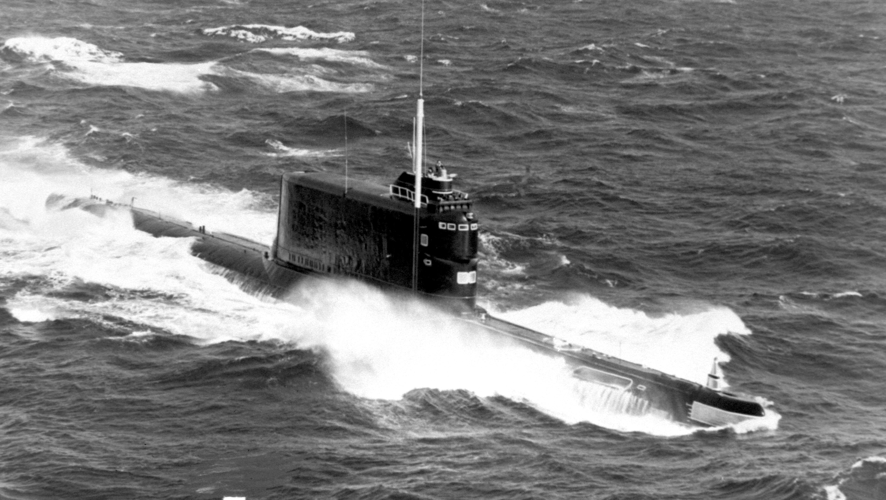 A Soviet Golf II class ballistic missile submarine underway in 1985. North Korea is reportedly building its own sea-based nuclear deterrent based on the Golf II design. DoD Photo