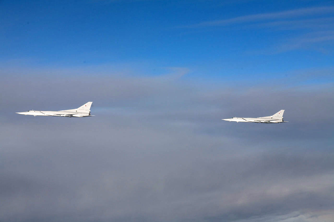 Undated photo of two Tupolev+Tu-22M Backfire bombers. Finnish Defense Forces Photo