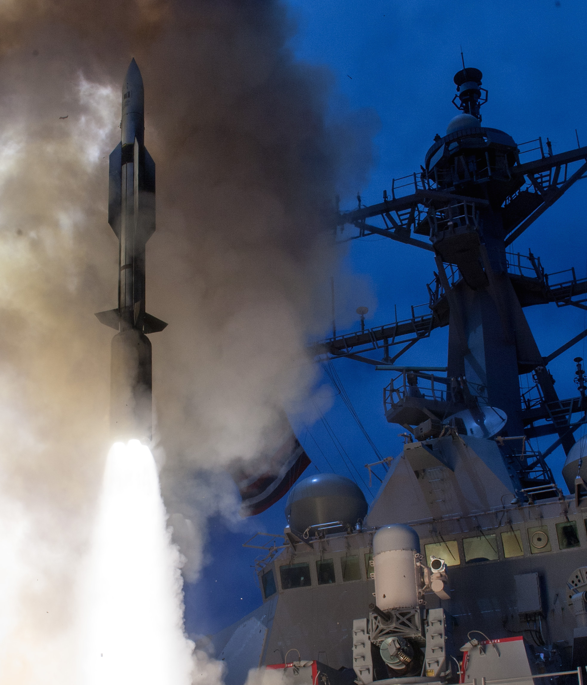 USS John Paul Jones (DDG 53) launches a Standard Missile-6 (SM-6) during a live-fire test of the ship's aegis weapons system on June 19, 2014. US Navy Photo