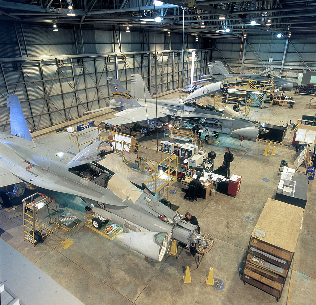 An undated photo of Maintenance, Repair, and Overhaul (MRO) of Royal Australian Air Force Hornets. Boeing Photo via Defense Industry Daily
