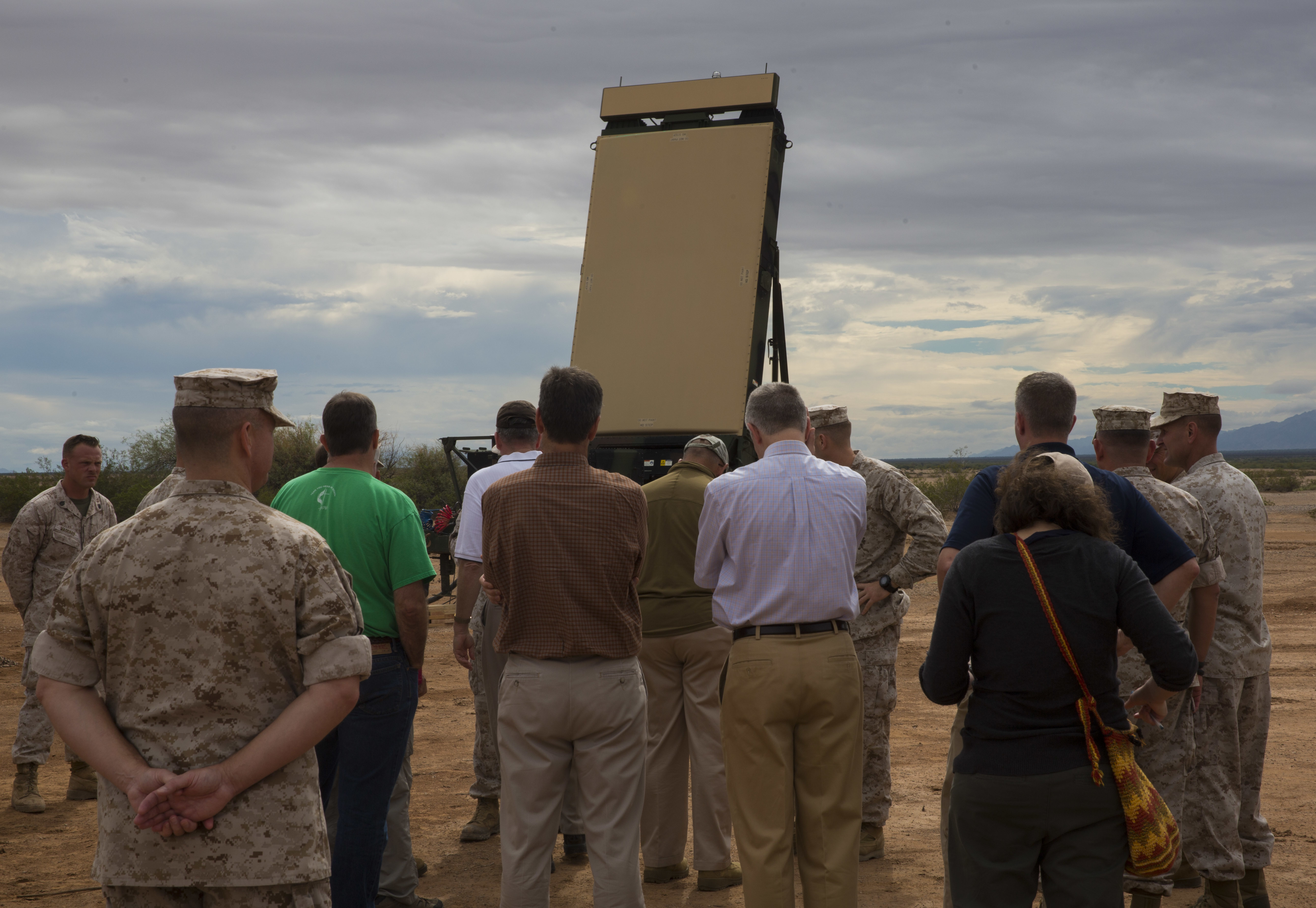 Visiting VIPs observe the Ground/Air Task Oriented Radar (G/ATOR) aboard Marine Corps Air Station Yuma, Ariz. on Oct. 8, 2014. US Marine Corps photo.