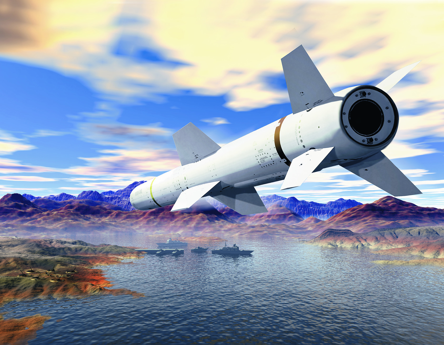 An artist's representation of a Harpoon Anti-Ship Missile. Boeing Image