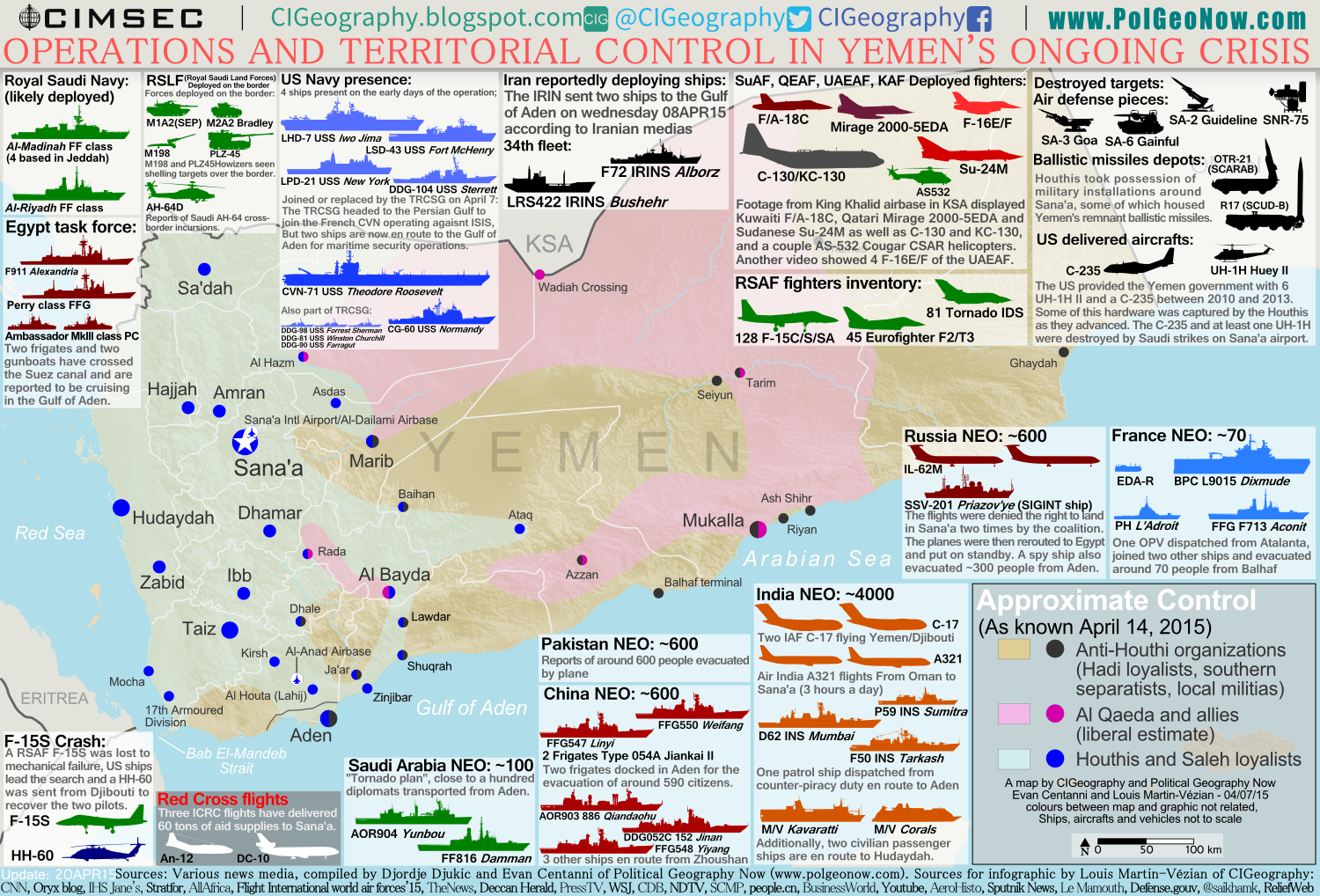The following is an overview of confirmed and probable ships near Yemen updated as of April, 20. Image courtesy of the Center for International Maritime Security