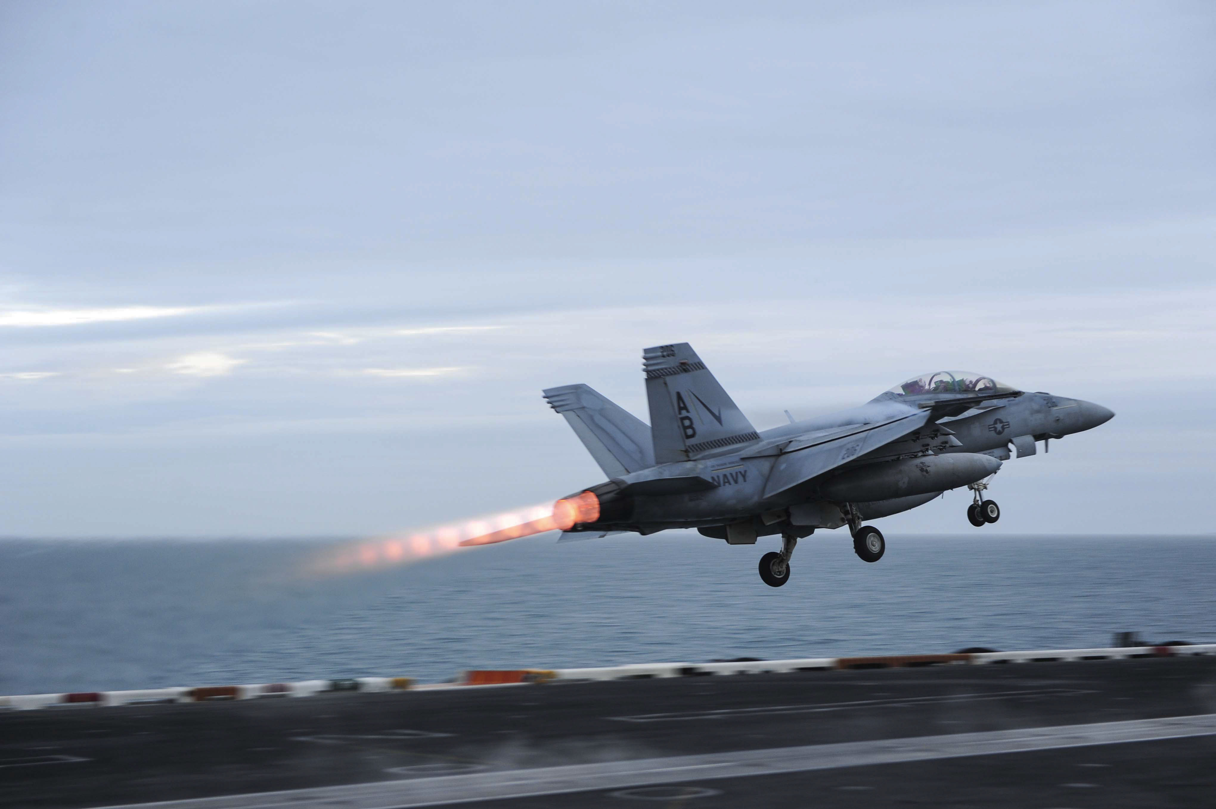 An F/A-18F Super Hornet assigned to the Checkmates of Strike Fighter Attack Squadron (VFA) 211 launches from the aircraft carrier USS Theodore Roosevelt (CVN-71) in March. A Super Hornet from the squadron crashed in the Persian Gulf on Tuesday. US Navy Photo