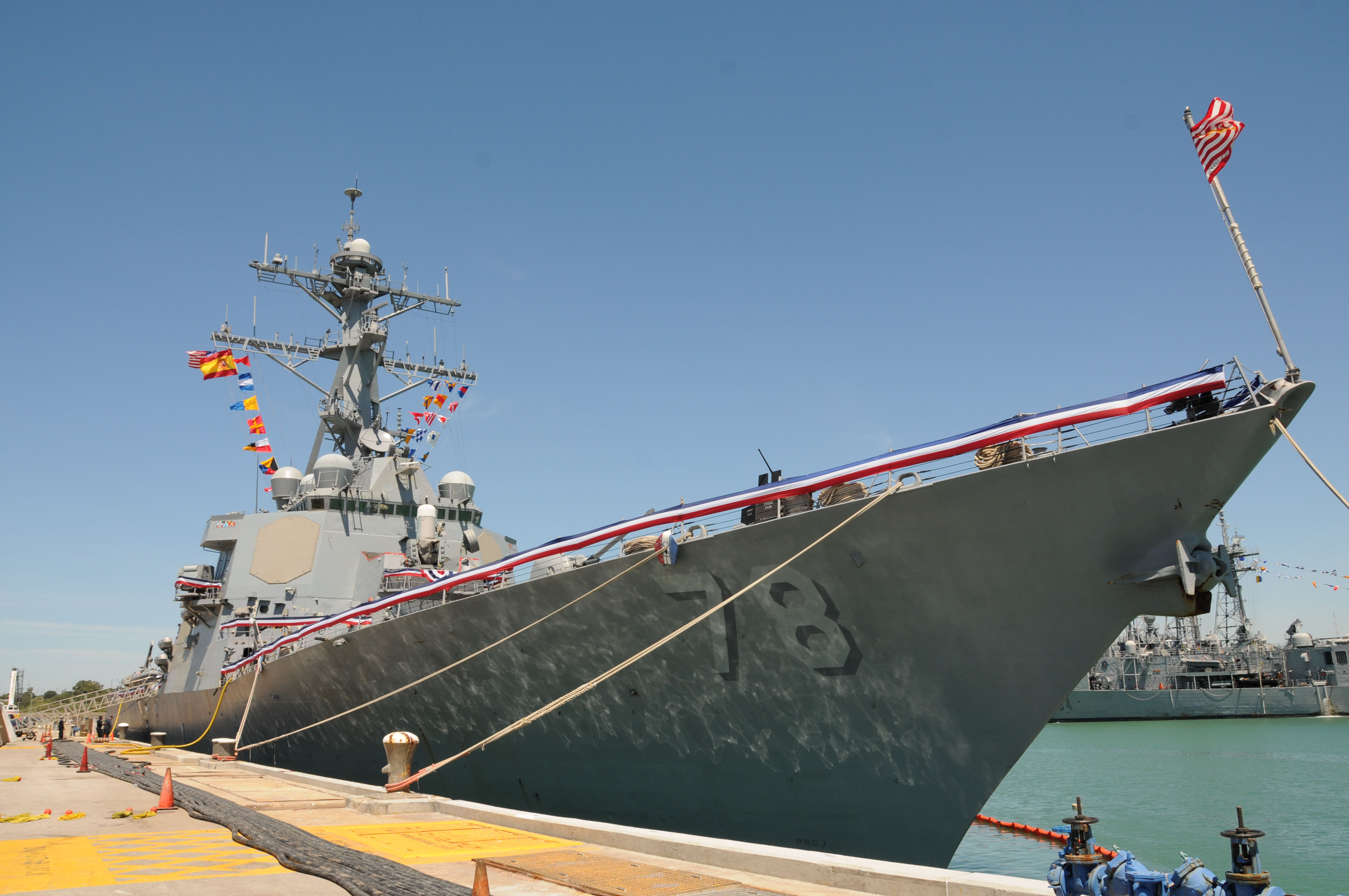 The Arleigh Burke-class guided-missile destroyer USS Porter (DDG 78) arrives at Naval Station Rota, Spain on April 30, 2015. US Navy photo.