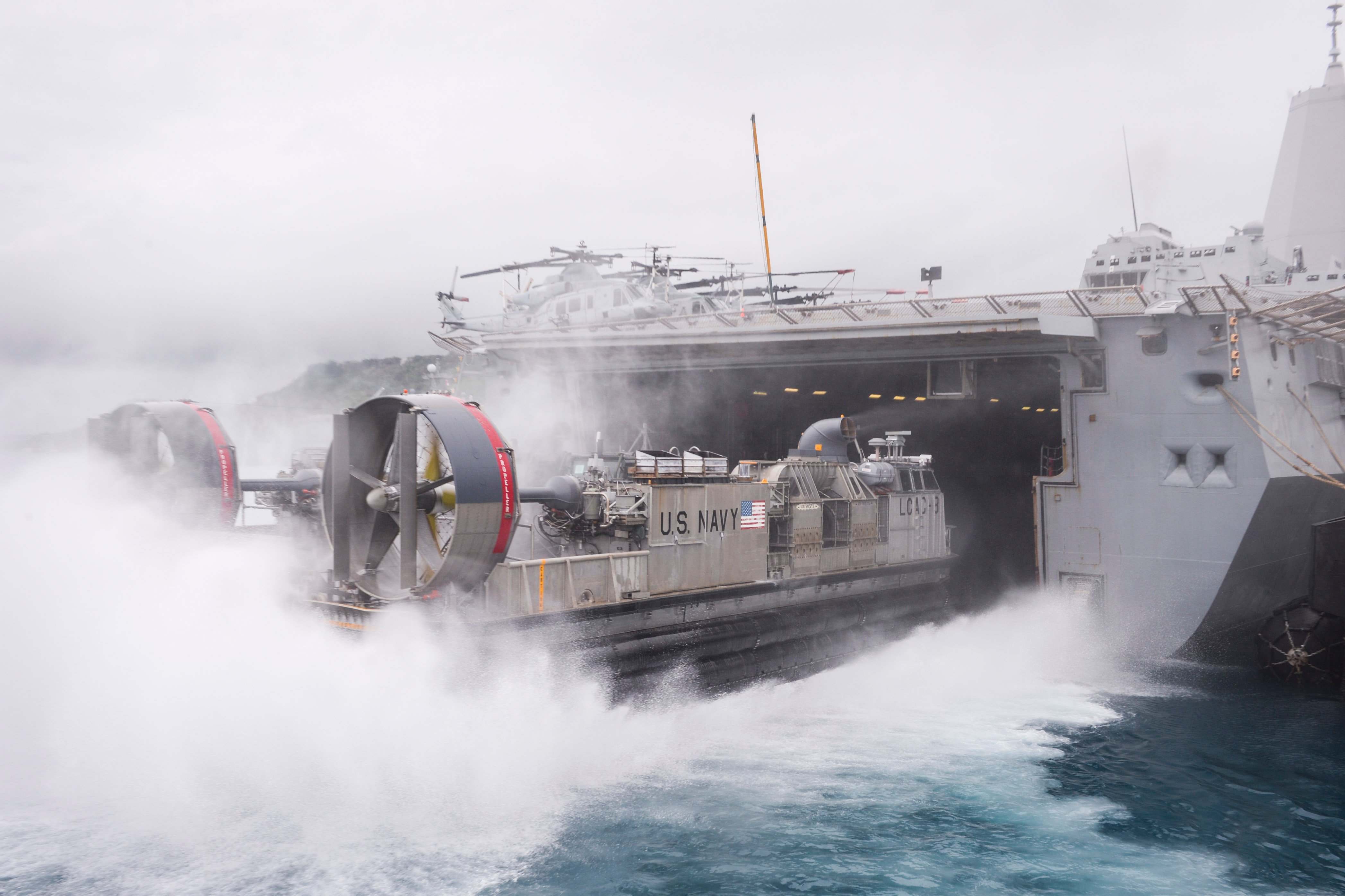 A Landing Craft Air Cushion (LCAC) enters the well deck of the amphibious transport dock ship USS Green Bay (LPD 20) on June 6, 2015. Commandant Gen. Joseph Dunford said the Marines can no longer rely on traditional amphibious operations in the Pacific and will instead have to consider alternate operations models and new platforms. US Navy photo.