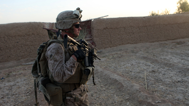 Marine patrols through southern Helmand province, Afghanistan, Sept. 3, 2014. US Marine Corps Photo