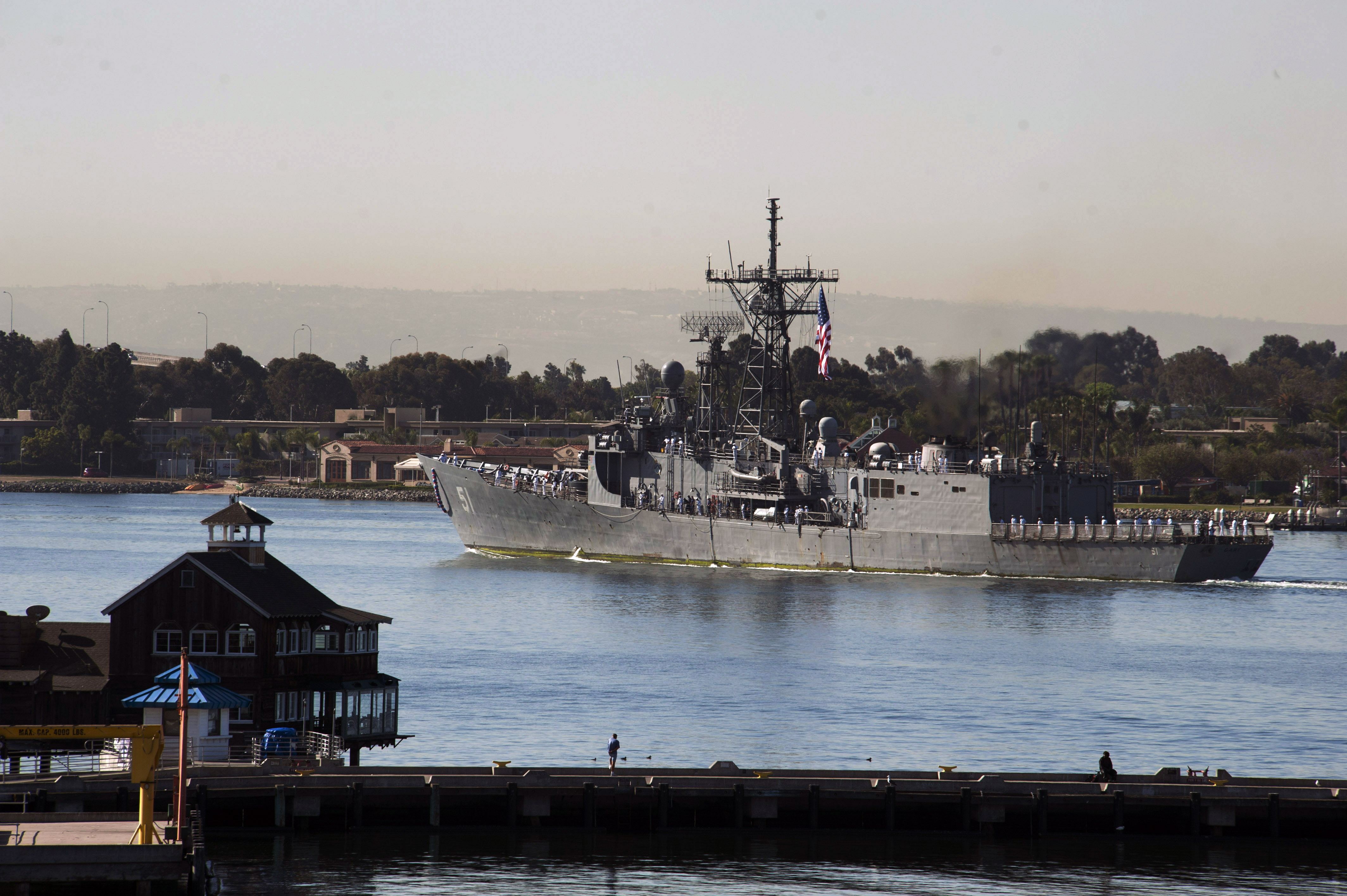 USS Gary (FFG-51) arrives at Naval Station San Diego, Calif. after completing its final deployment. US Navy Photo