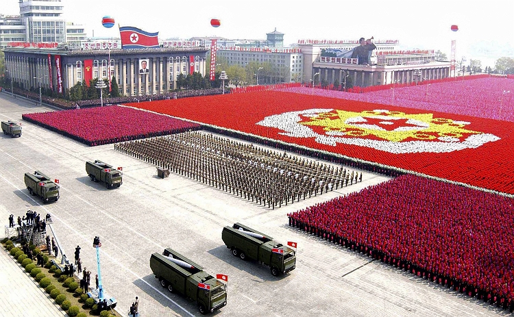 A North Korean missile unit takes part in a military parade to celebrate the 75th anniversary of the founding of the Korean People's Army in Pyongyang on April 25, 2007.