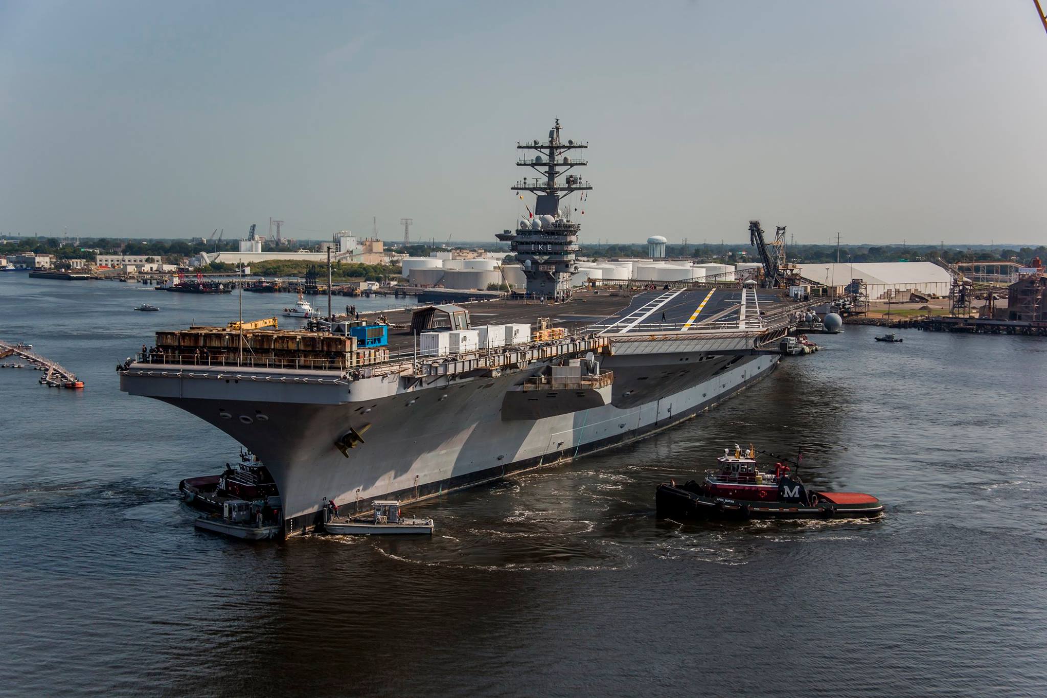 USS Dwight D. Eisenhower (CVN-69) leaves Norfolk Naval Shipyard on Aug. 28, 2015. US Navy Photo