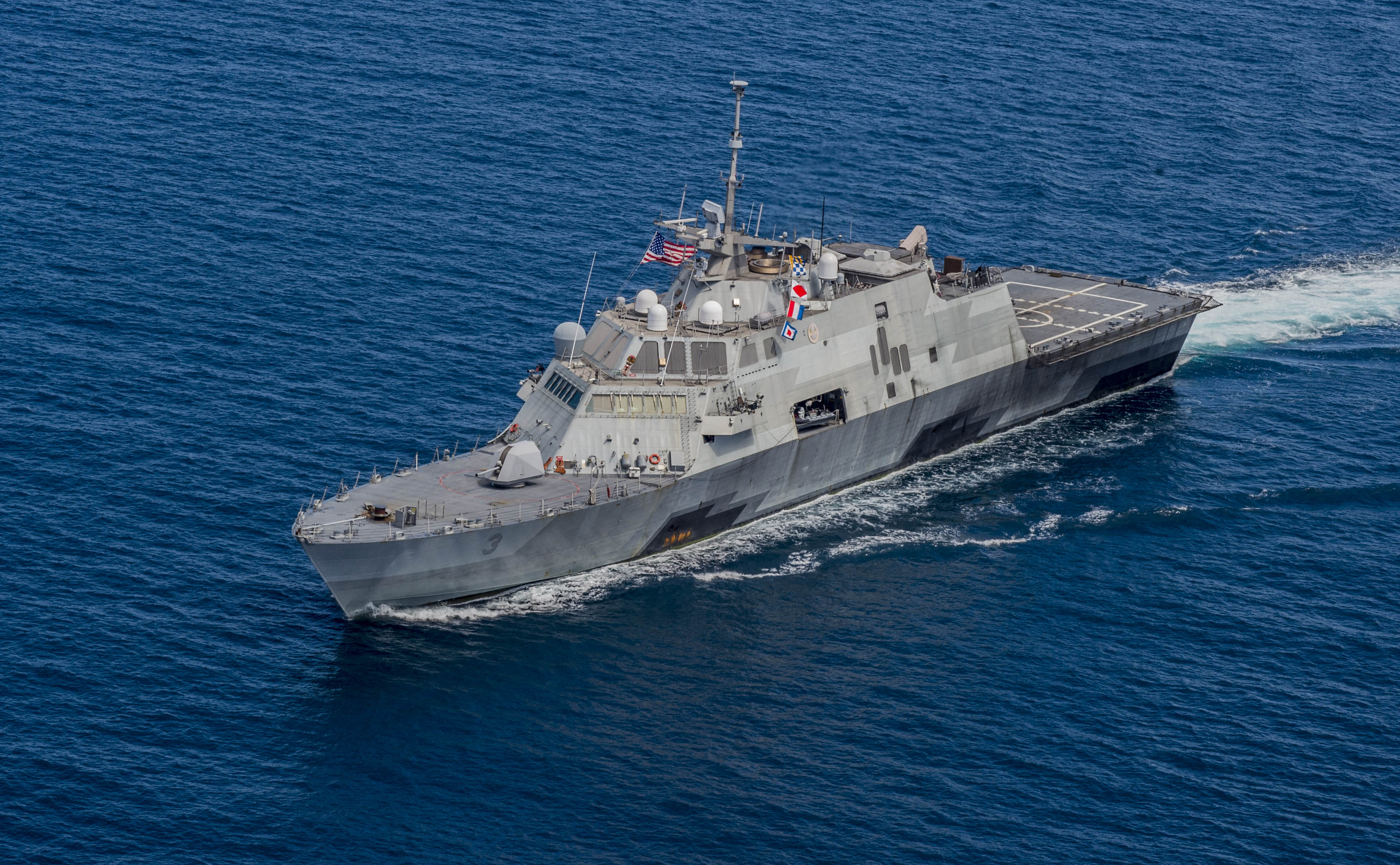 USS Fort Worth (LCS 3) transits in formation with ships from the Royal Malaysian navy as part of Cooperation Afloat Readiness and Training (CARAT) Malaysia 2015 on Aug. 19, 2015. US Navy Photo