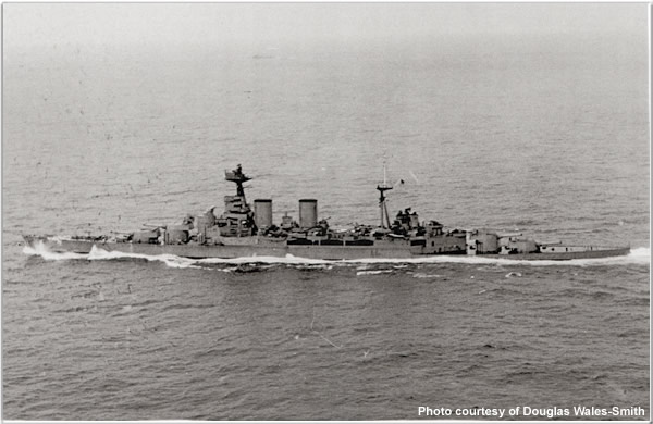 HMS Hood in May 1941, just before it was sunk by German battleship Bismarck. Photo courtesy HMS Hood Association.