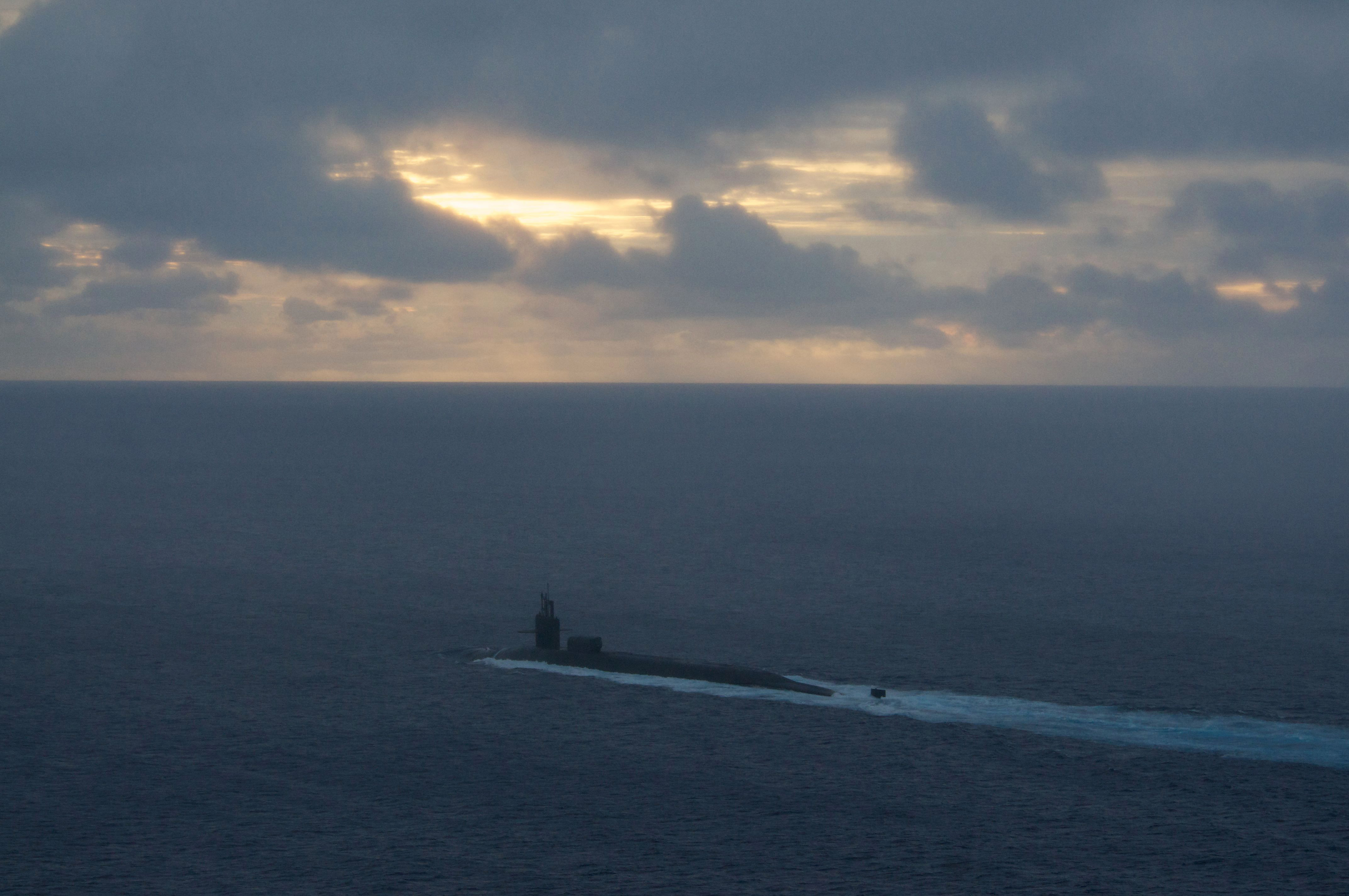 Ohio-class guided missile submarine USS Michigan (SSGN-727) heads out to sea in 2012, US Navy Photo
