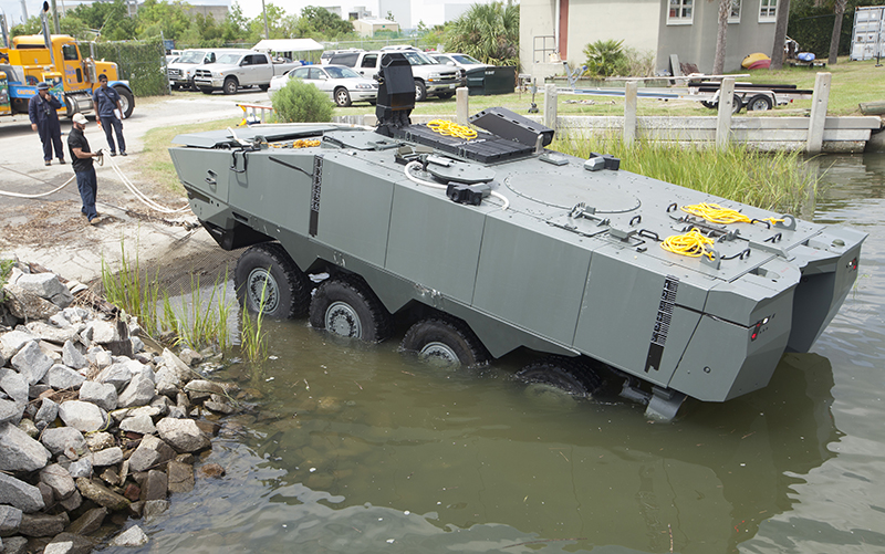 TERREX 2, SAIC's ACV 1.1 vehicle, completes swim test in Charleston, South Carolina. Photo courtesy SAIC.