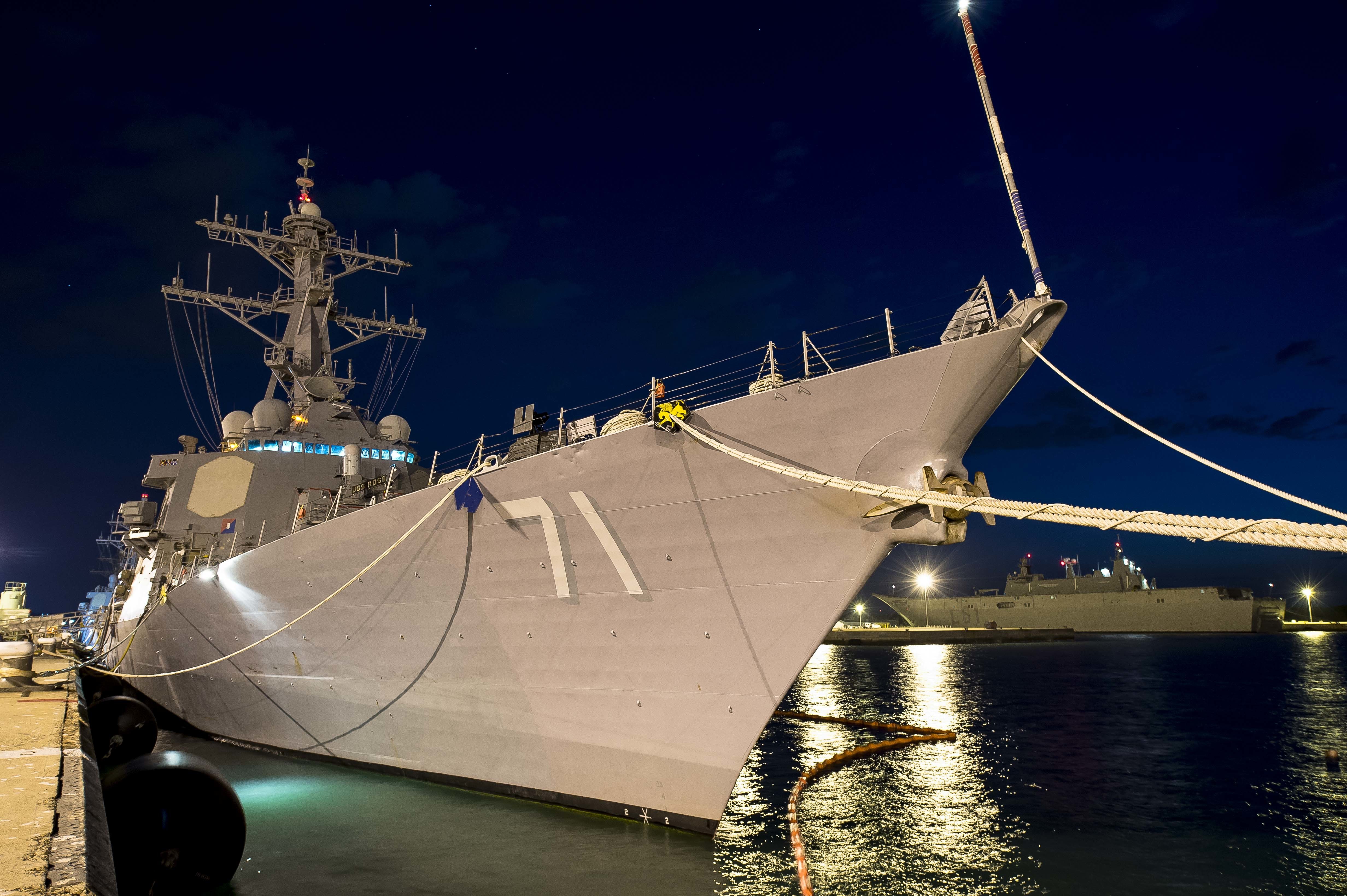  The guided-missile destroyer USS Ross (DDG 71) sits moored in Rota, Spain on June 9, 2015. US Navy photo.