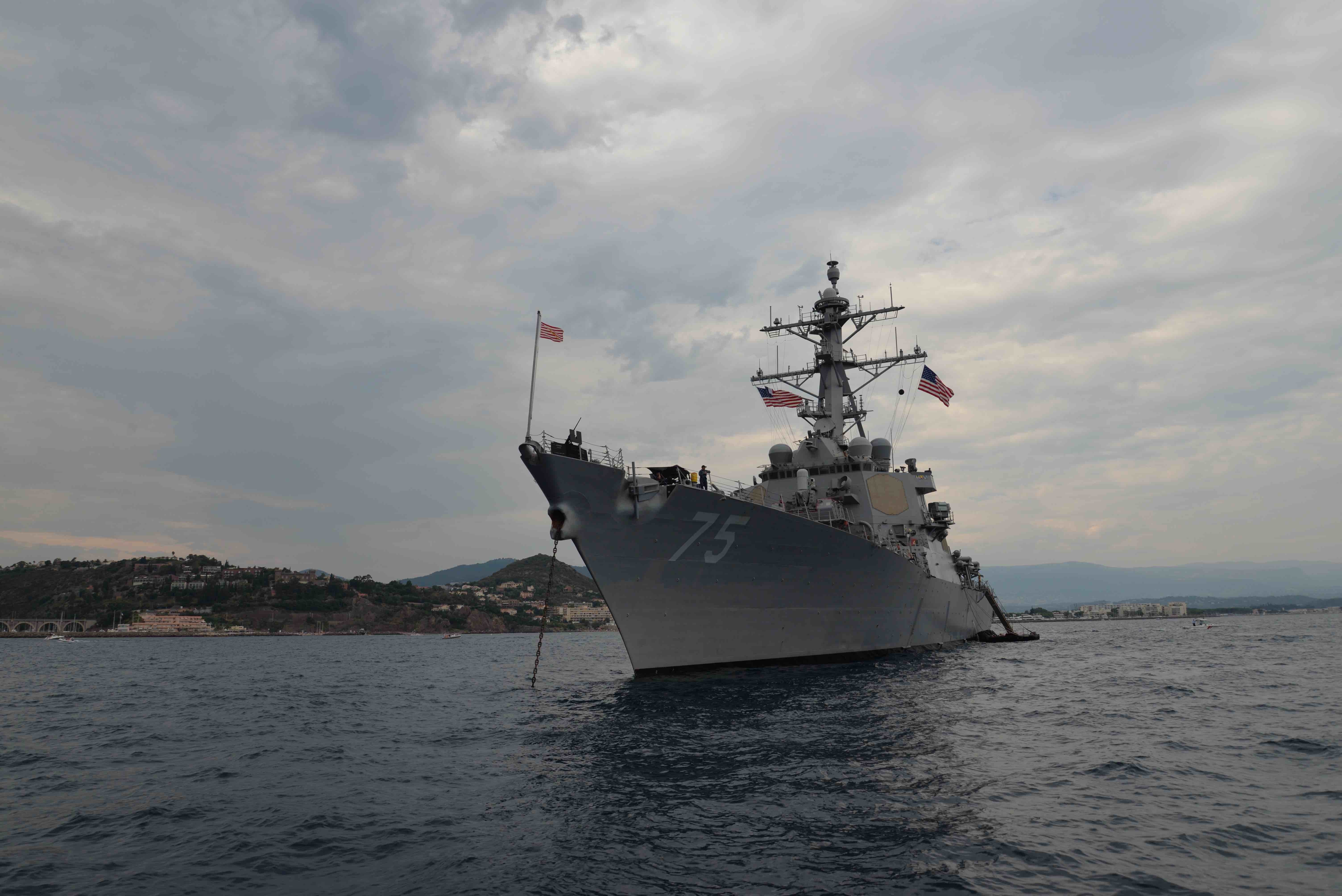 Spain based BMD ship USS Donald Cook (DDG-75) off the coast of Théoule-Sur-Mer, France on Aug. 13, 2015. Cook is one of four BMD ships based in Europe. US Navy Photo