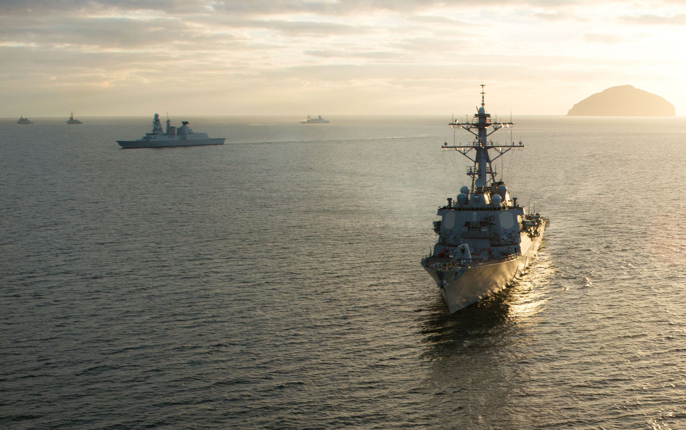 USS Ross (DDG 71) takes part in a ship formation, to begin At Sea Demonstration 2015 (ASD 15) on Oct. 18, 2015. US Navy Photo