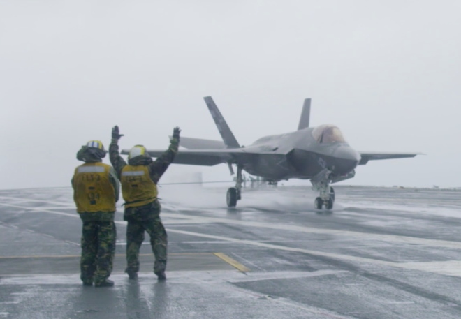 Video: F-35C Joint Strike Fighter Makes Rainy Day Landing on Carrier USS Dwight D. Eisenhower