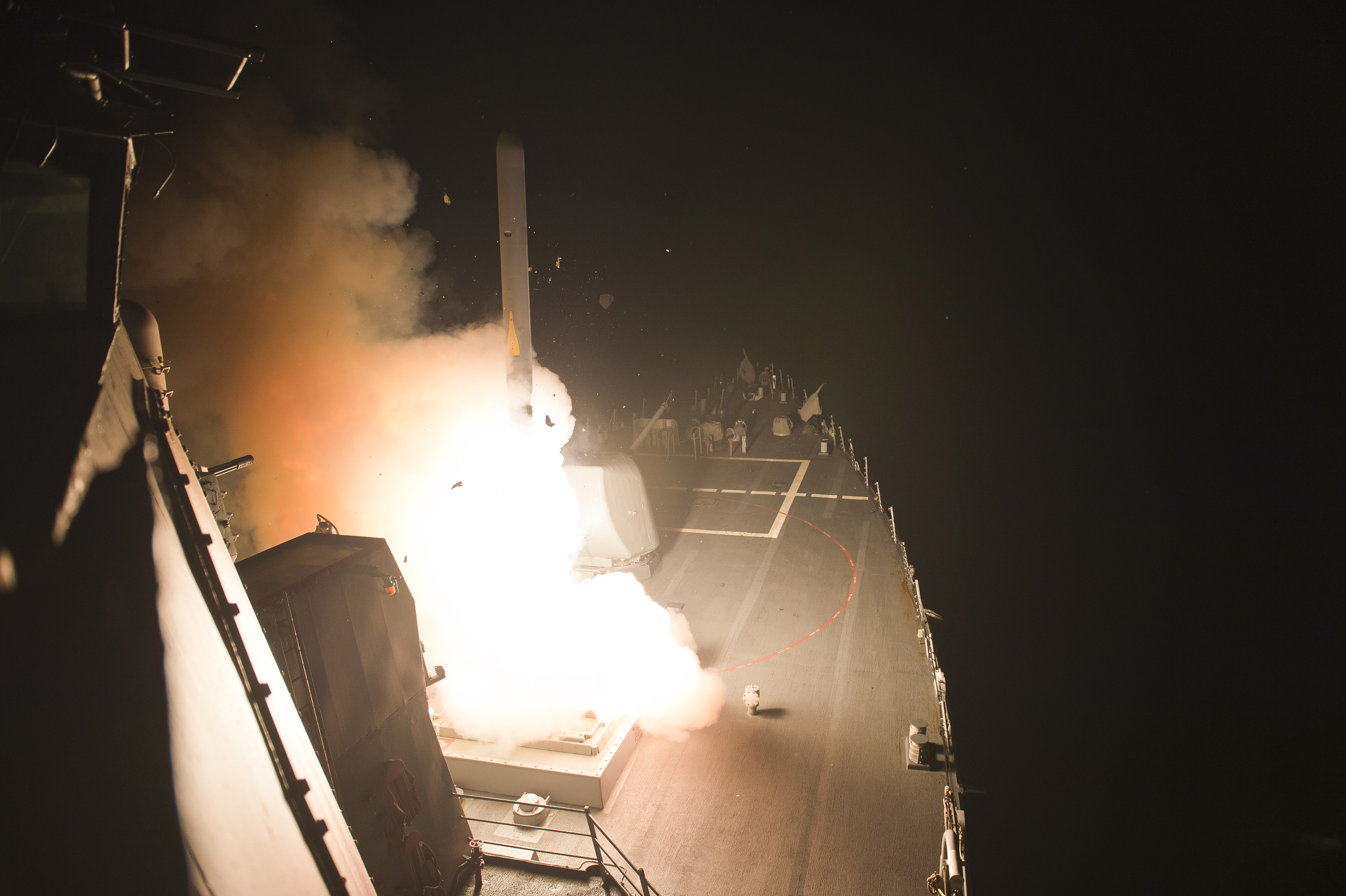 USS Arleigh Burke (DDG-51) launches Tomahawk cruise missiles on Sept. 23, 2014. US Navy Photo