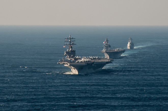 Video: Carrier USS Ronald Reagan Underway with Japanese Ships