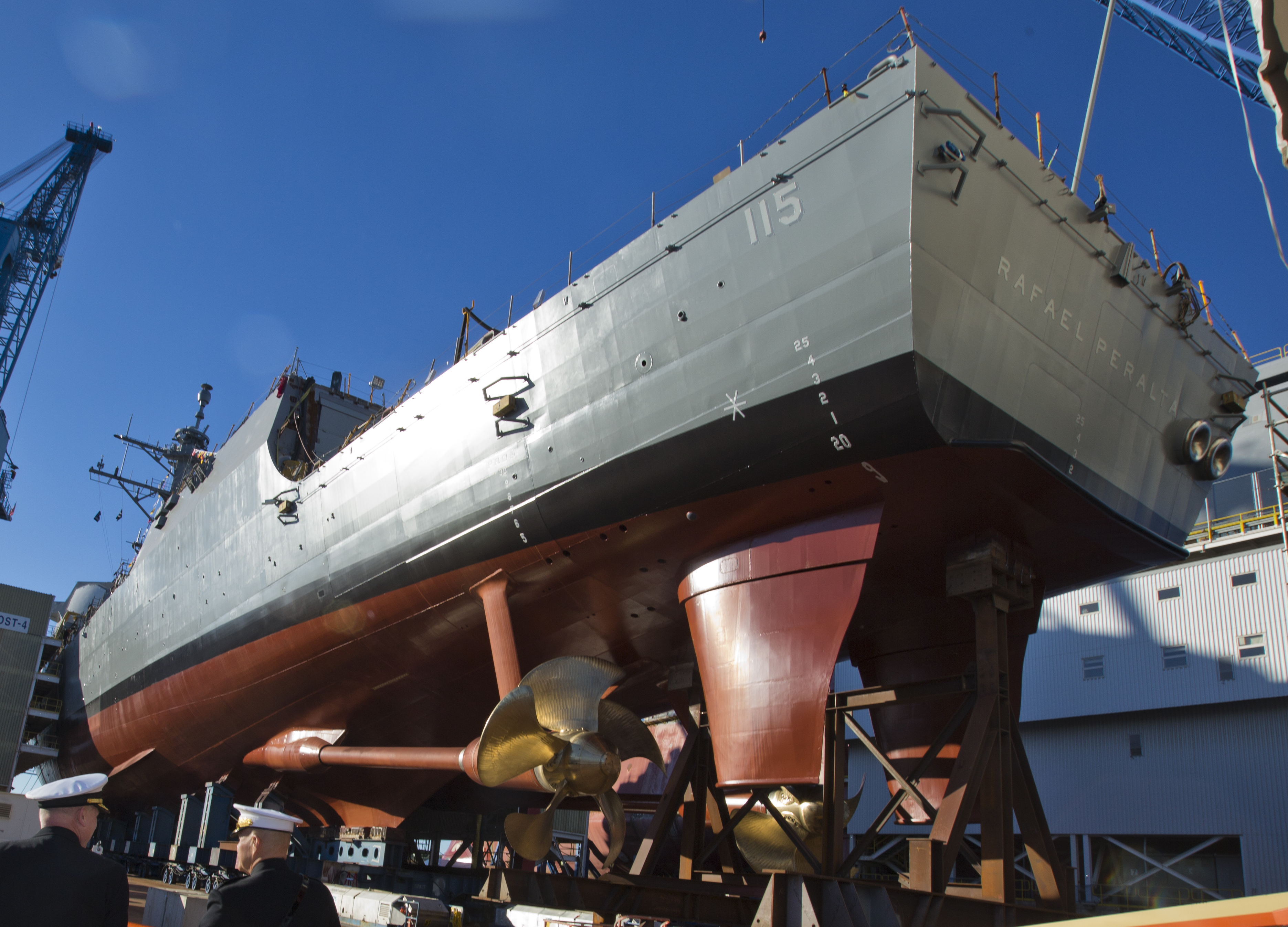 USS Rafael Peralta (DDG-115) before the christening ceremony at General Dynamics Bath Iron Works, Bath, Maine on Oct. 31, 2015. US Marine Corps Photo