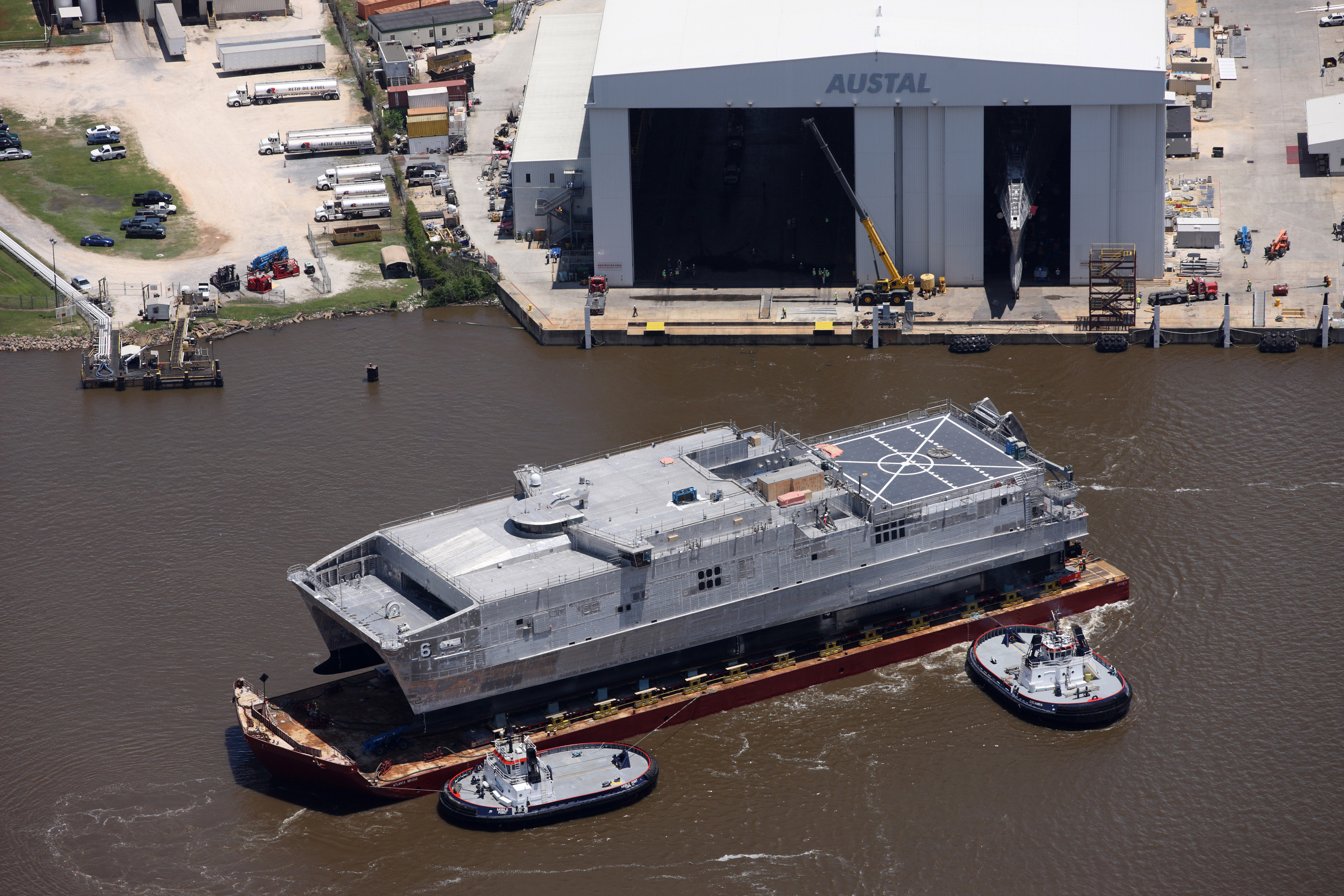 Expeditionary Fast Transport Brunswick (EPF-6) launched from the Austal USA shipyard in May 2015. US Navy Photo