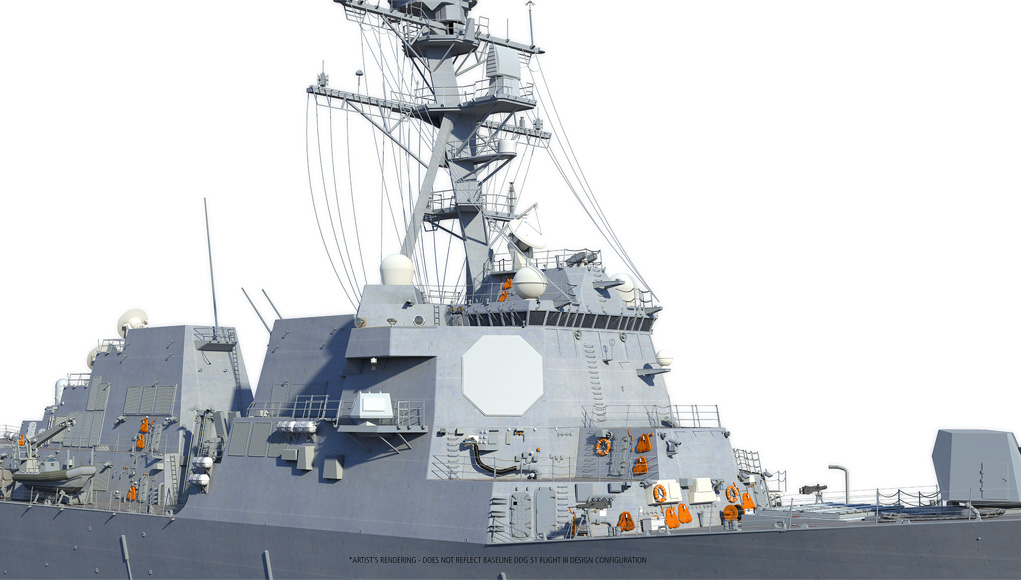 An artist's conception of a Raytheon's SPY-6 radar on a Flight III Arleigh Burke destroyer . Raytheon Image 