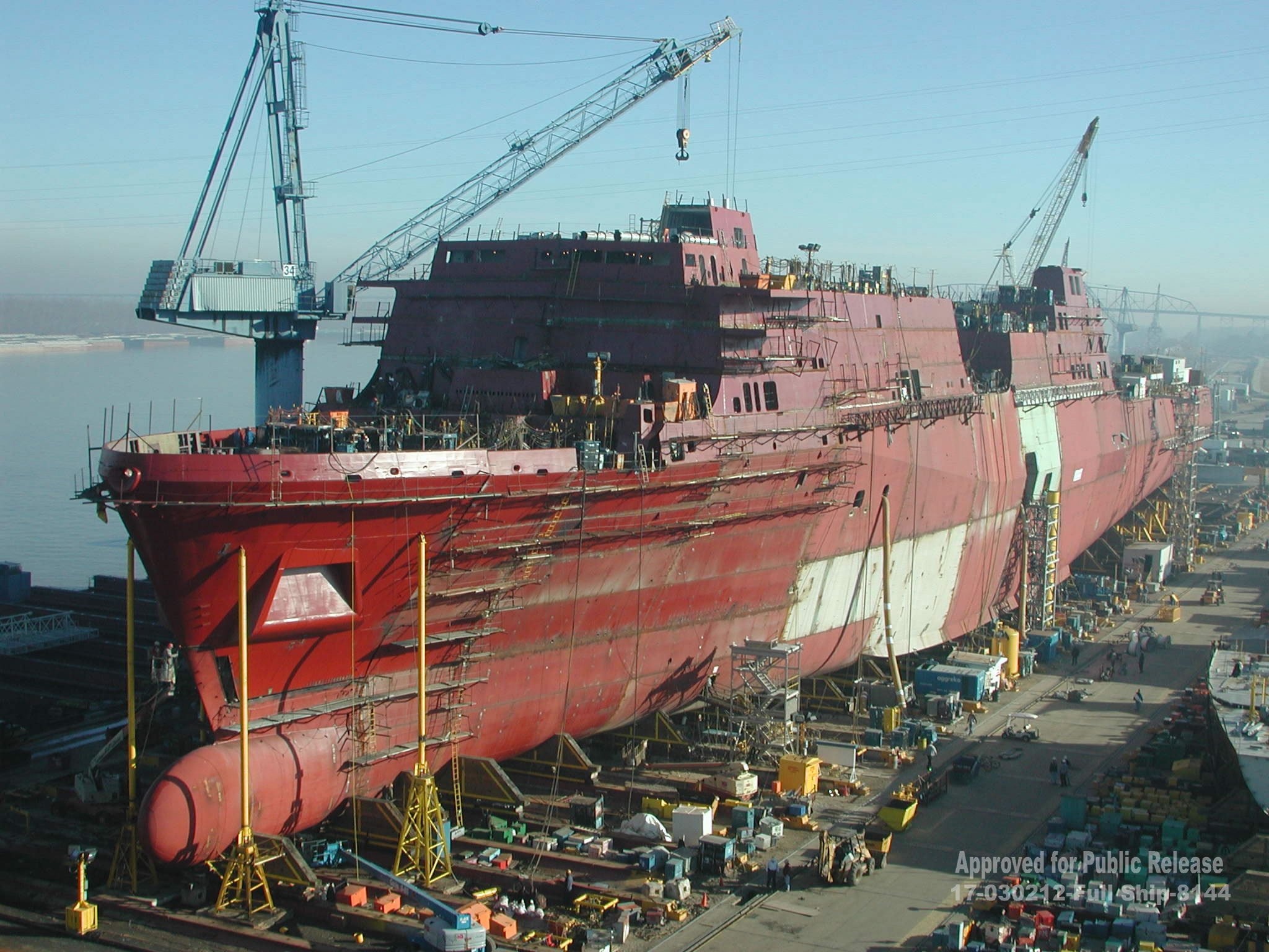 San Antonio (LPD-17) is under construction at the then Northrop Grumman Ship Systems, Avondale Operations in 2003. US Navy Photo