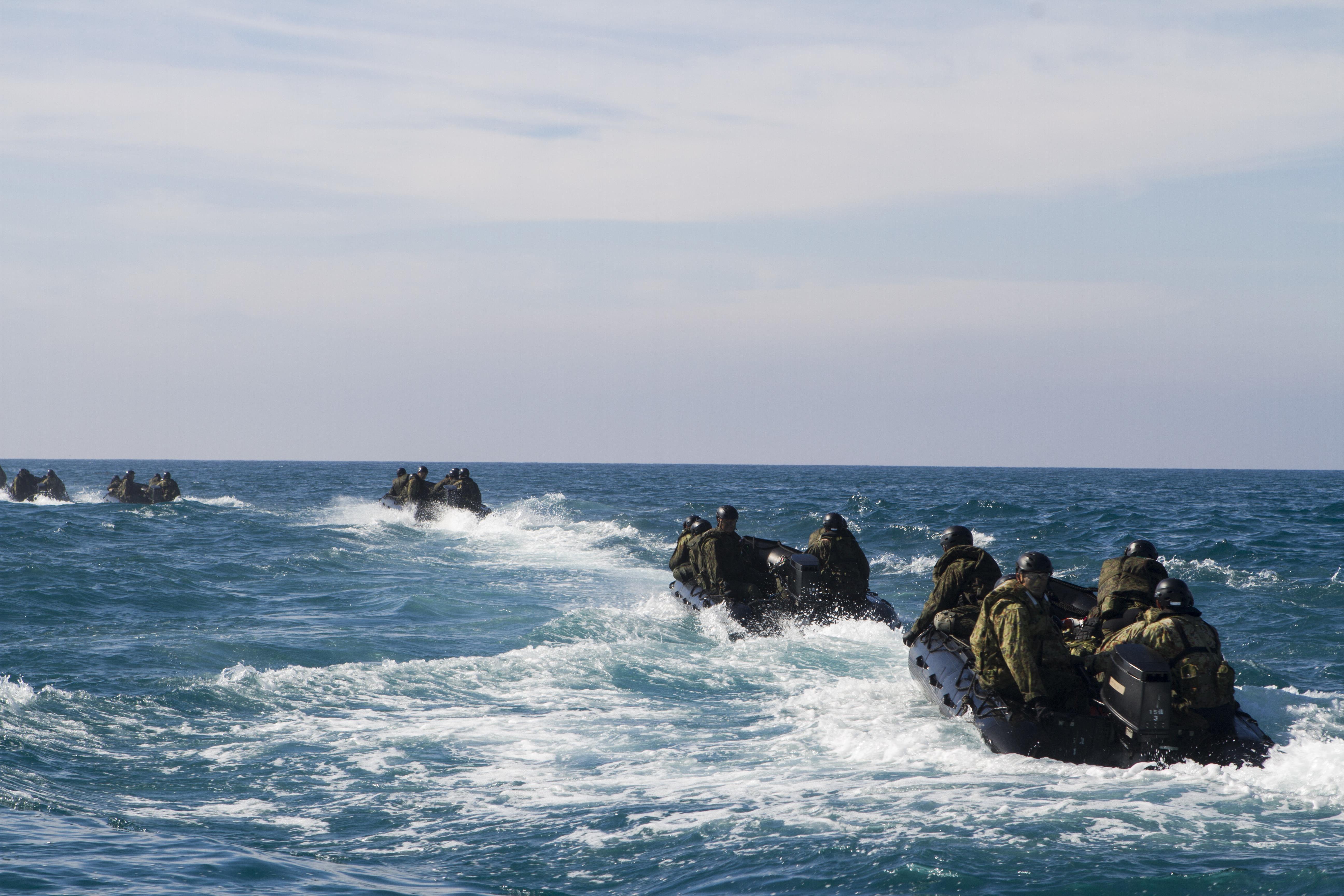 Marines and Japanese soldiers participate in amphibious raid training during Iron Fist 2015. US Marine Corps Photo