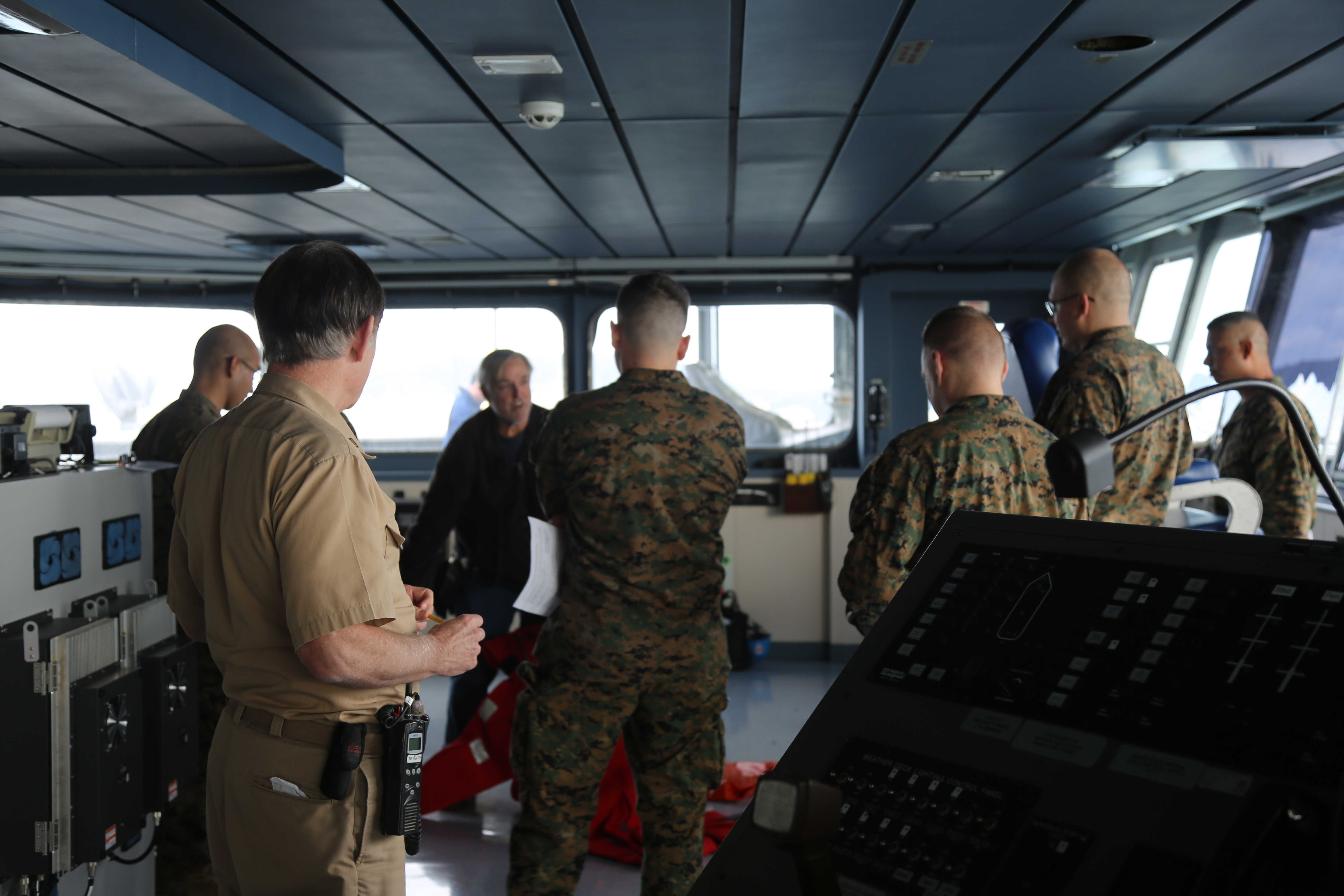 Marines from 3rd Marine Division surveyed the USNS Matthew Perry (T-AKE-9) in order to plan for future operations aboard the ship, maximizing the ship’s potential for Marines to operate at sea as they did in the past. US Marine Corps photo.