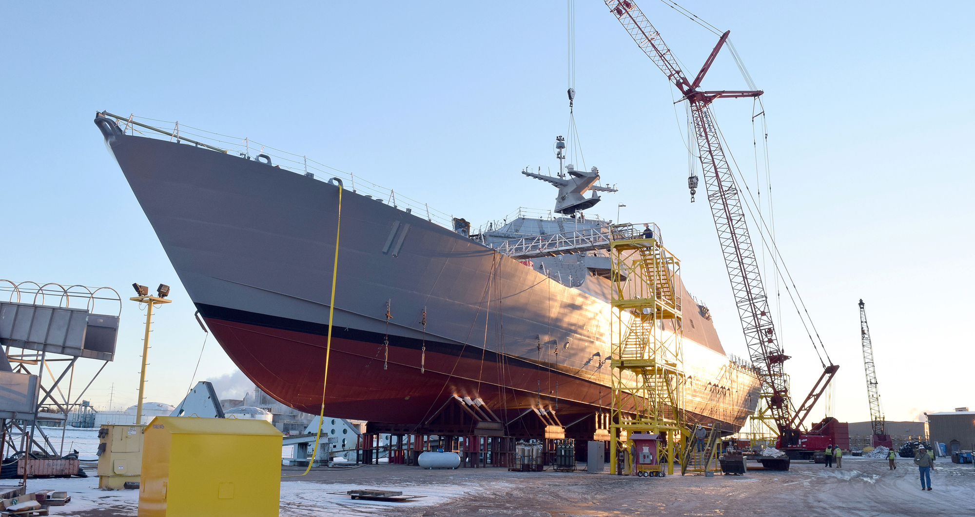 Sioux City (LCS-11) during the ship's moveout at the Fincantieri Marinette Marine yard in Wisconsin. Lockheed Martin photo.