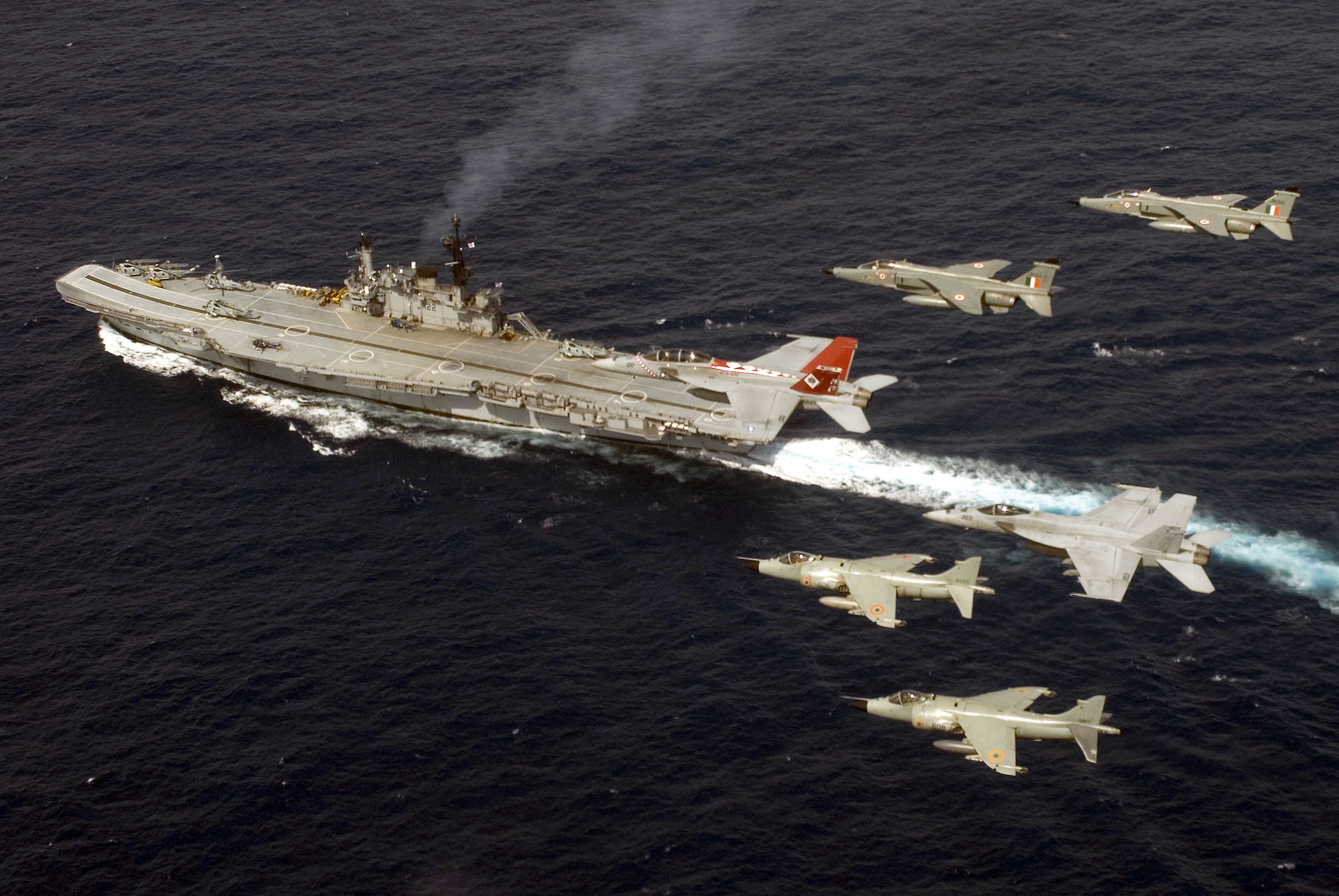 INS Viraat with U.S. Navy fighters in 2007. US Navy Photo 