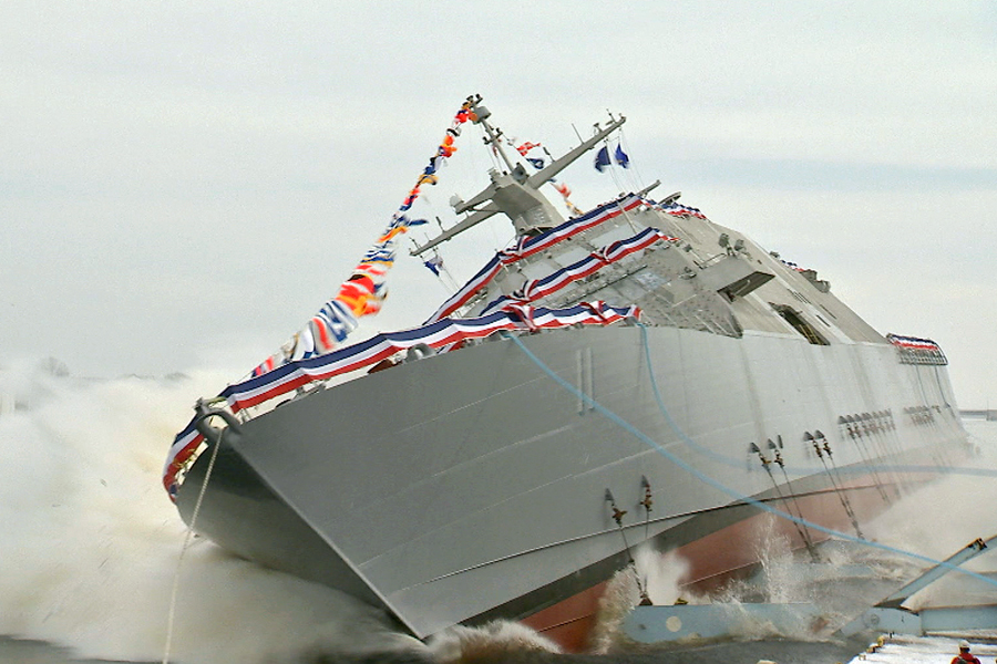 The future Sioux City (LCS-11) at its christening and launch ceremony on Jan. 30, 2016. Lockheed Martin photo.