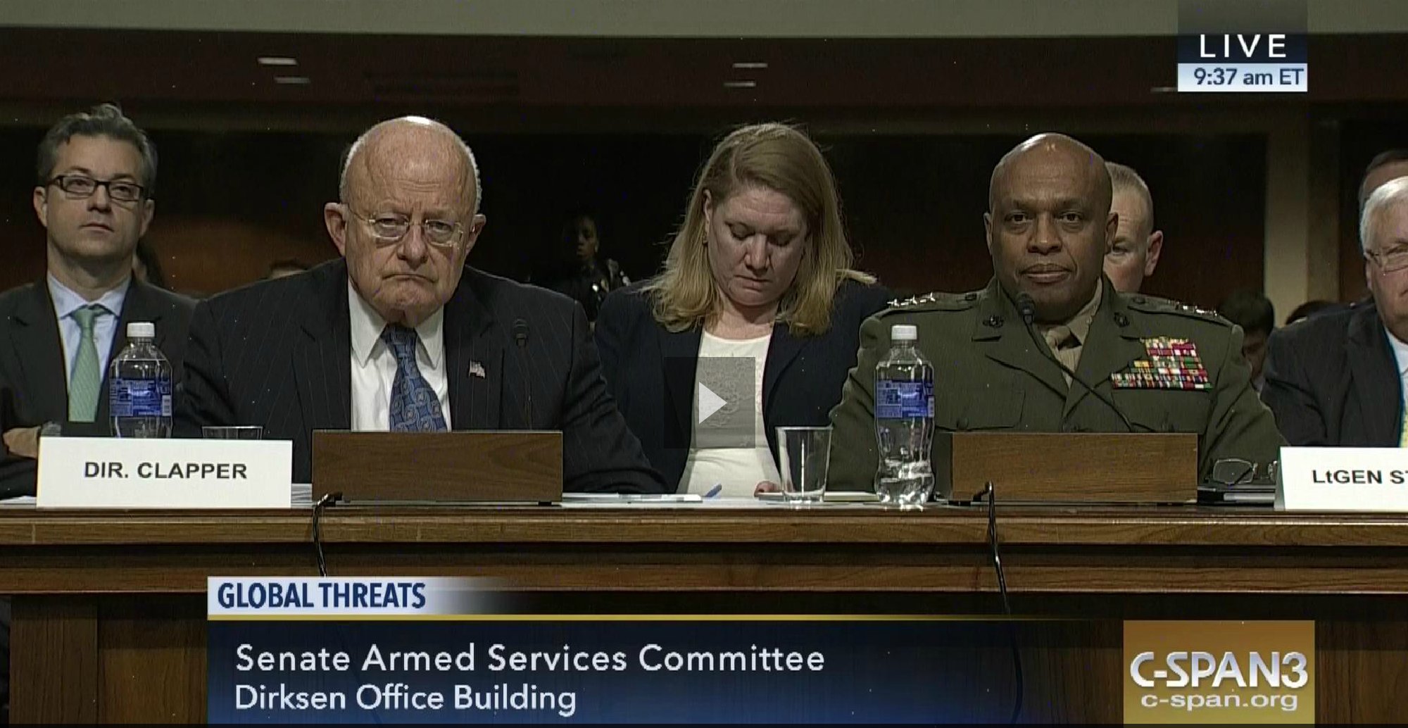 DIA Director James Clapper and Lt. Gen. Vincent Stewart on Feb. 9, 2016 before the Senate Armed Services Committee. C-SPAN Image
