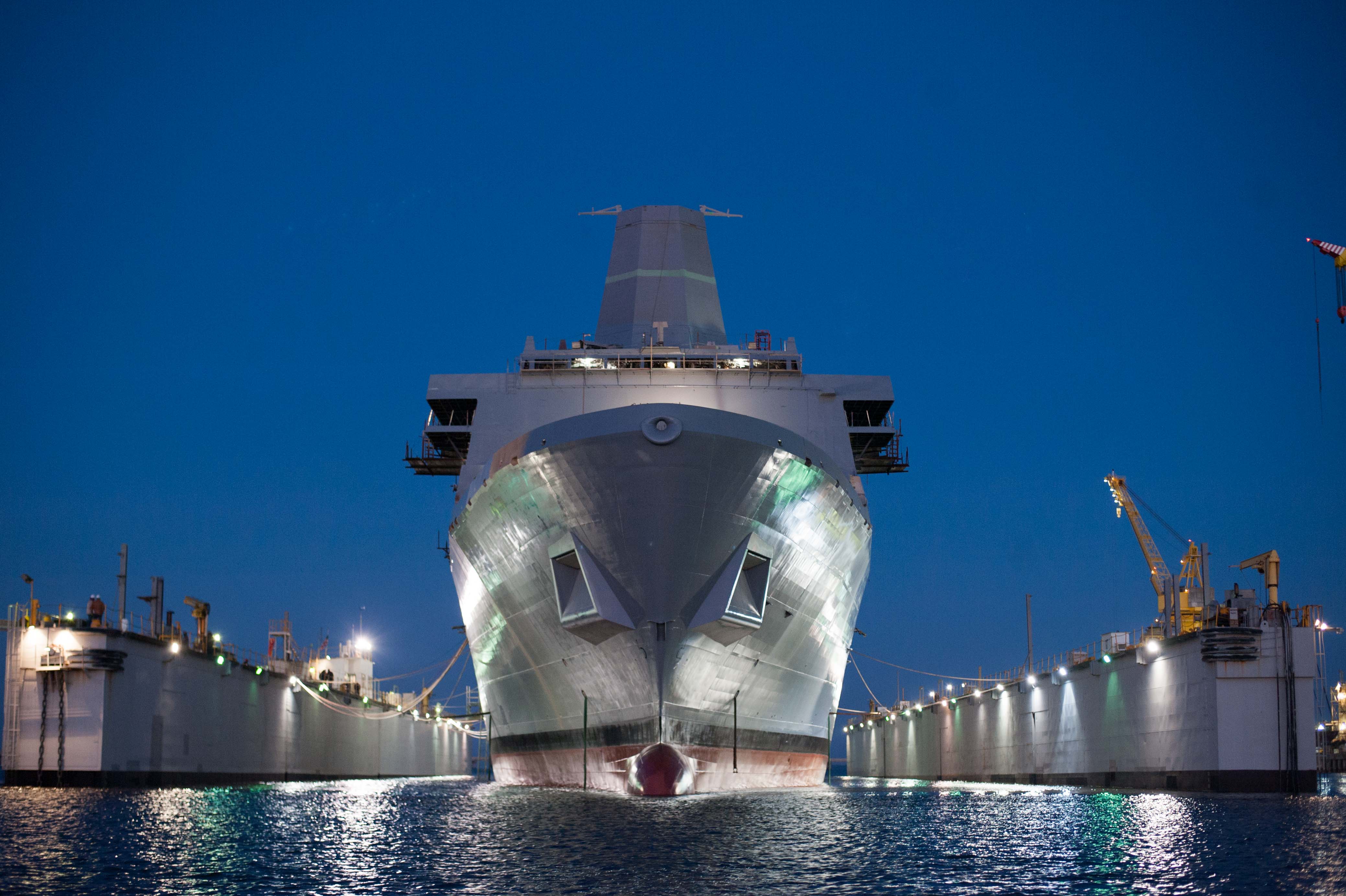 San Antonio-class amphib Portland launches at Ingalss Shipbuilding on Saturday. HII Photo