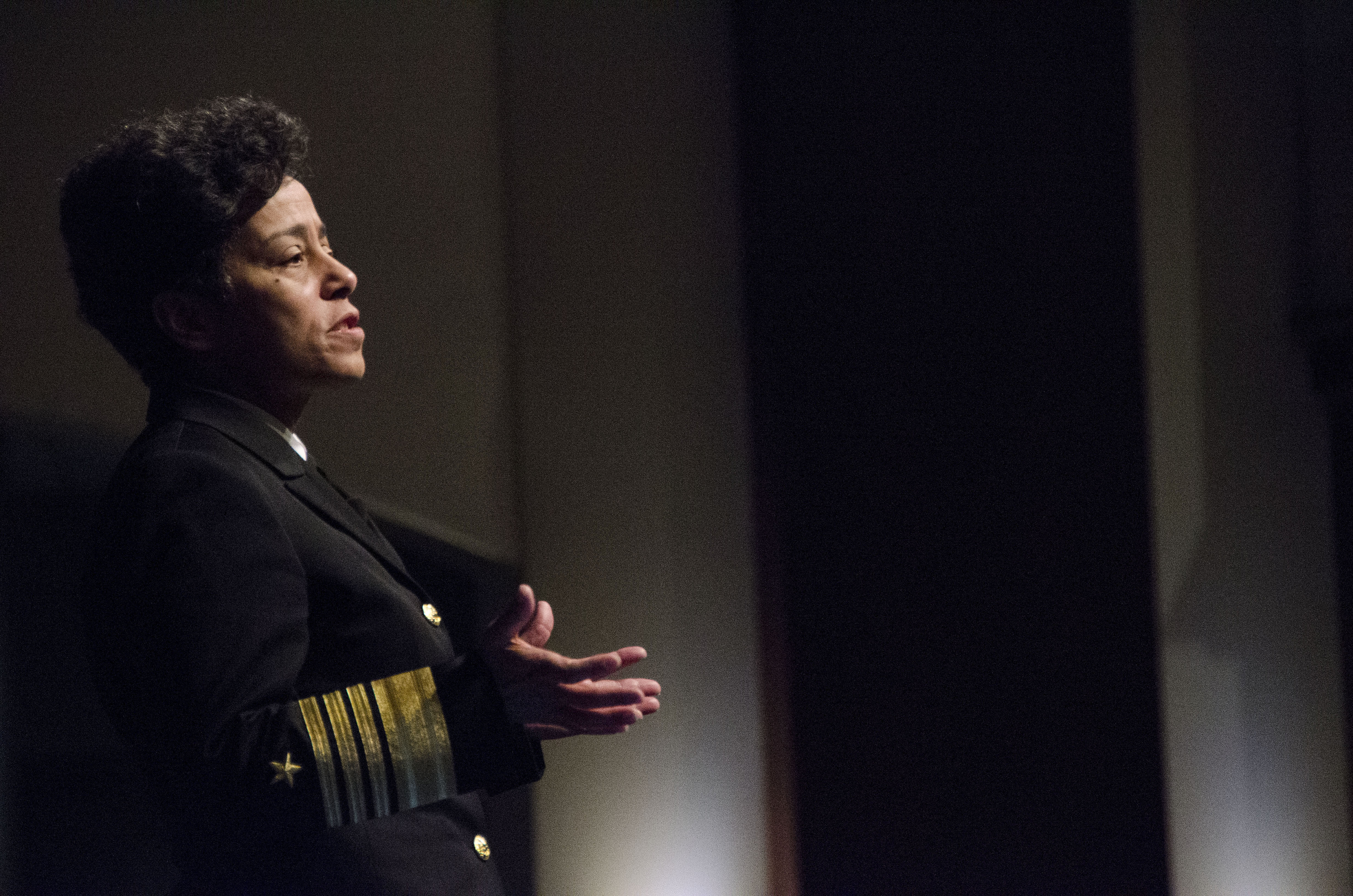 Vice Chief of Naval Operations (VCNO) Adm. Michelle Howard speaks to students and faculty at the U.S. Army Command and General Staff College (CGSC) in 2015. US Army Photo