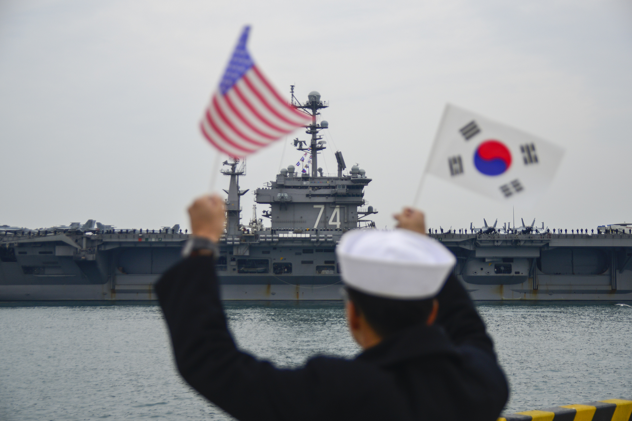 USS John C. Stennis (CVN-74) arrives at Commander, Republic of Korea Fleet base in Busan, the new home on March 12, 2016. US Navy Photo