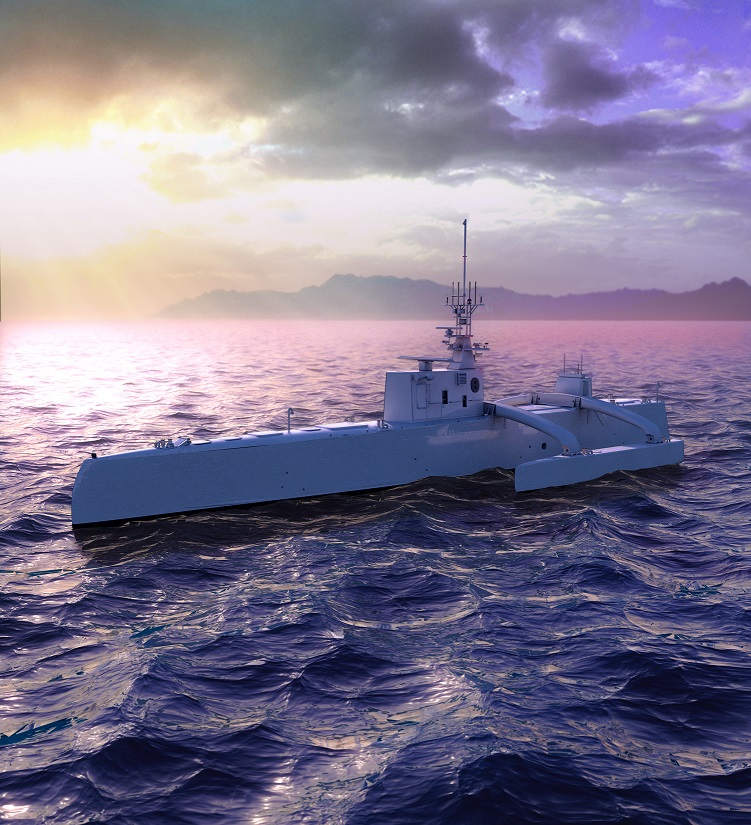 An artist's rendering of the Anti-Submarine Warfare (ASW) Continuous Trail Unmanned Vessel (ACTUV) "Sea Hunter." DARPA image.