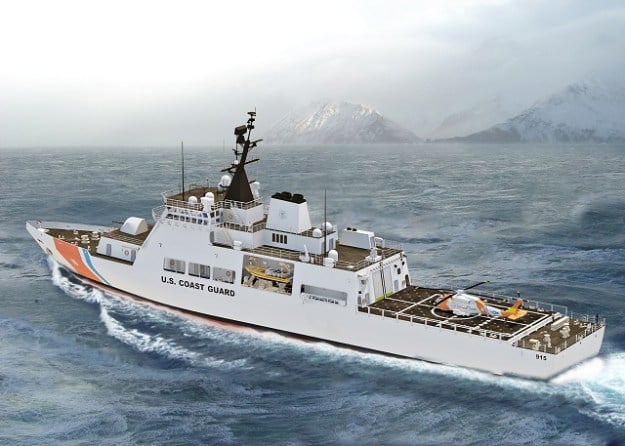 Artist’s conception of Bath Iron Work’s Offshore Patrol Cutter concept for the US Coast Guard. BIW Photo 