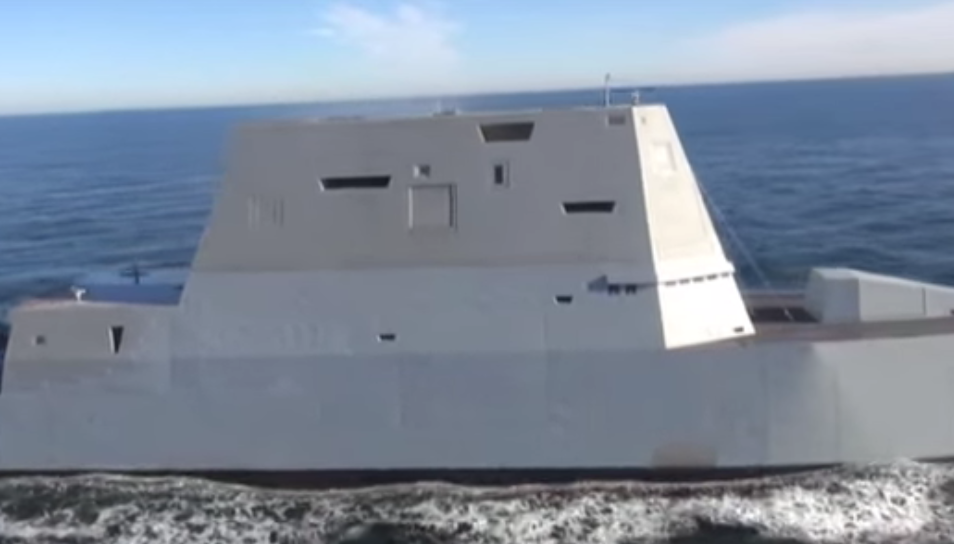 The starboard view Zumwalt DDG-1000 from a Dec. 7, 2016 underway. US Navy Image