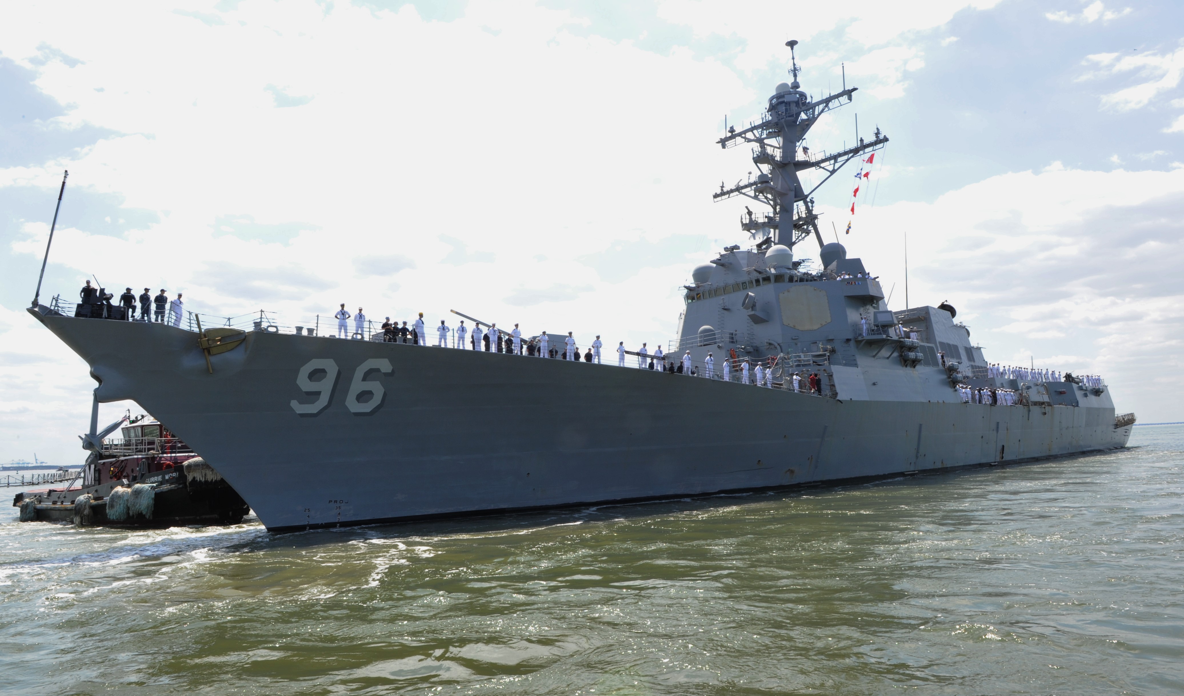 USS Bainbridge (DDG-96) departs Naval Station Norfolk on an independent deployment to the U.S. 5th Fleet area of responsibility on May 3, 2015. US Navy Photo 